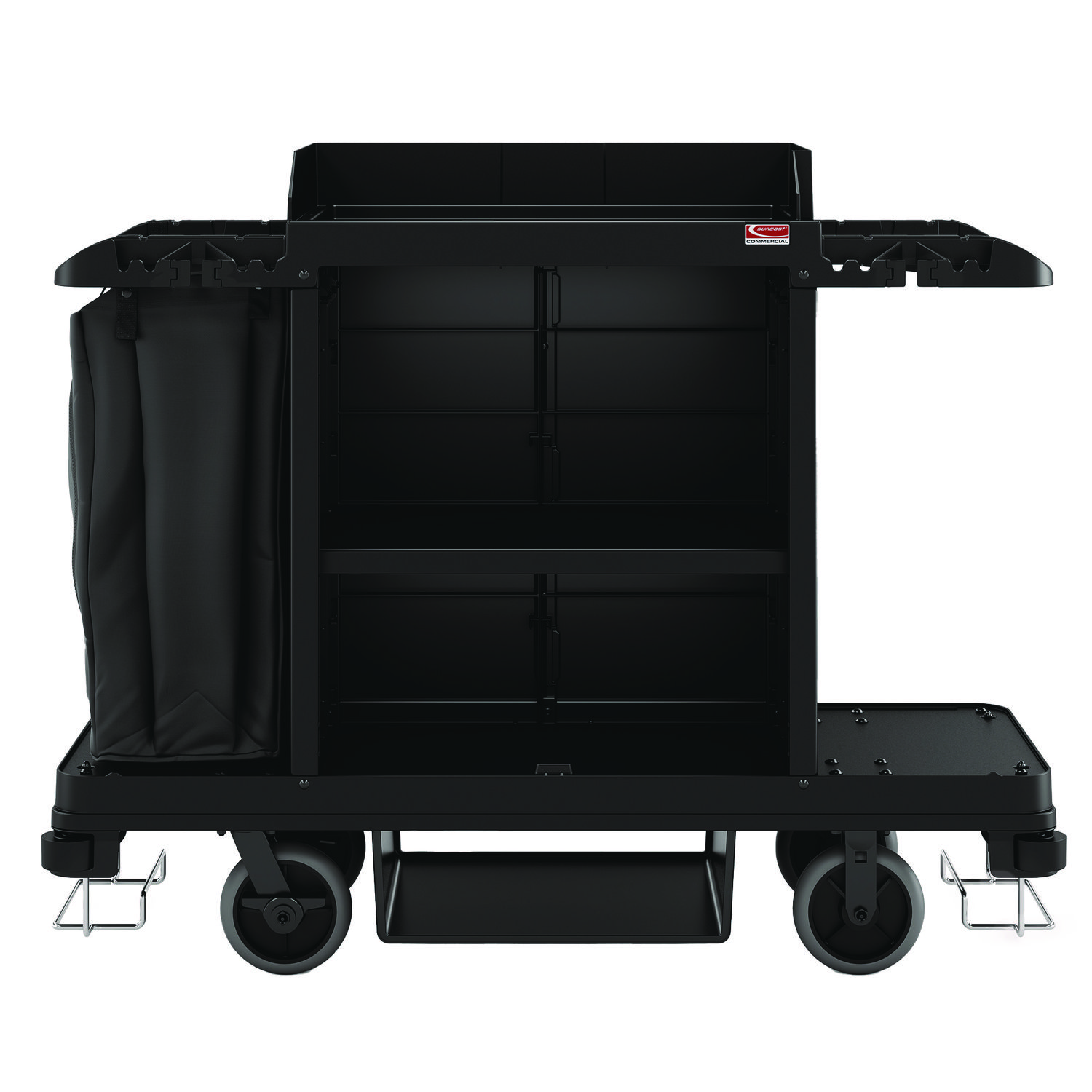 Standard Housekeeping Cart, Plastic, 1 Shelf, 24″ x 62.13″ x 49.75″, Black