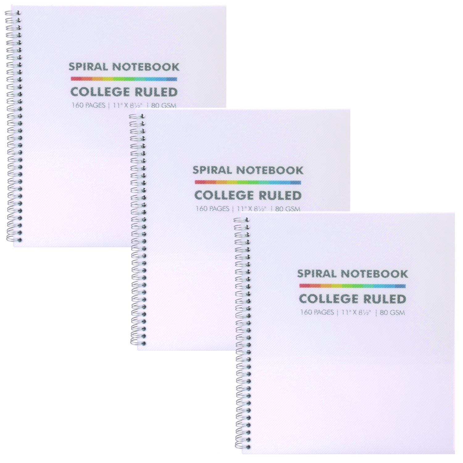 Letter Size Notebook, 1-Subject, Medium/College Rule, White Cover, (80) 11 x 8.5 Sheets, 3/Pack