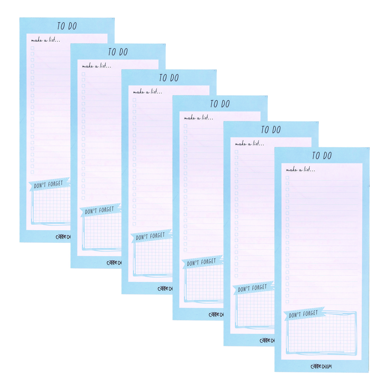 PUKKA PAD® Magnetic To Do List, Unruled, 60 Blue/White 3.5 x 8.5 Sheets, 6/Pack