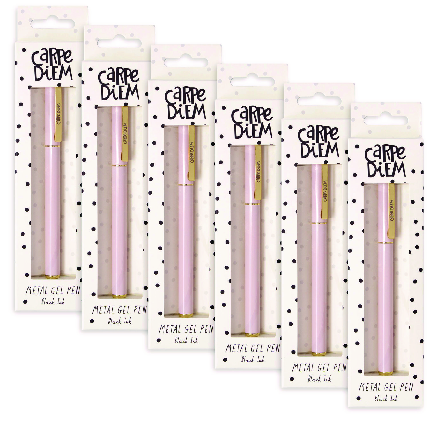 Carpe Diem All Metal Gel Pens Gel Pen, Stick, Medium 0.7 mm, Black Ink, Pink Barrel, 6/Pack