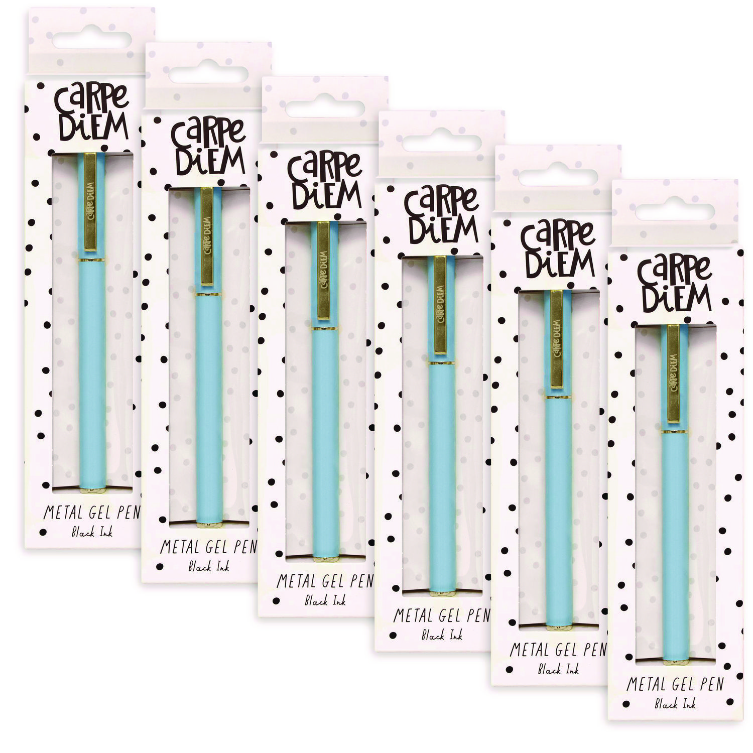 Carpe Diem All Metal Gel Pens Gel Pen, Stick, Medium 0.7 mm, Black Ink, Blue Barrel, 6/Pack