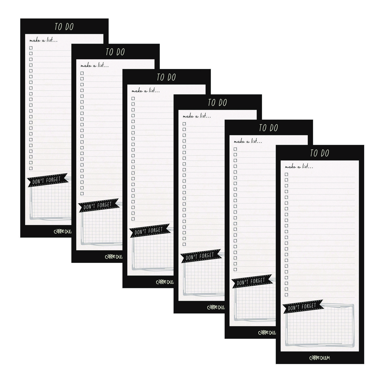 PUKKA PAD® Magnetic To Do List, Unruled, 60 Black/White 3.5 x 8.5 Sheets, 6/Pack