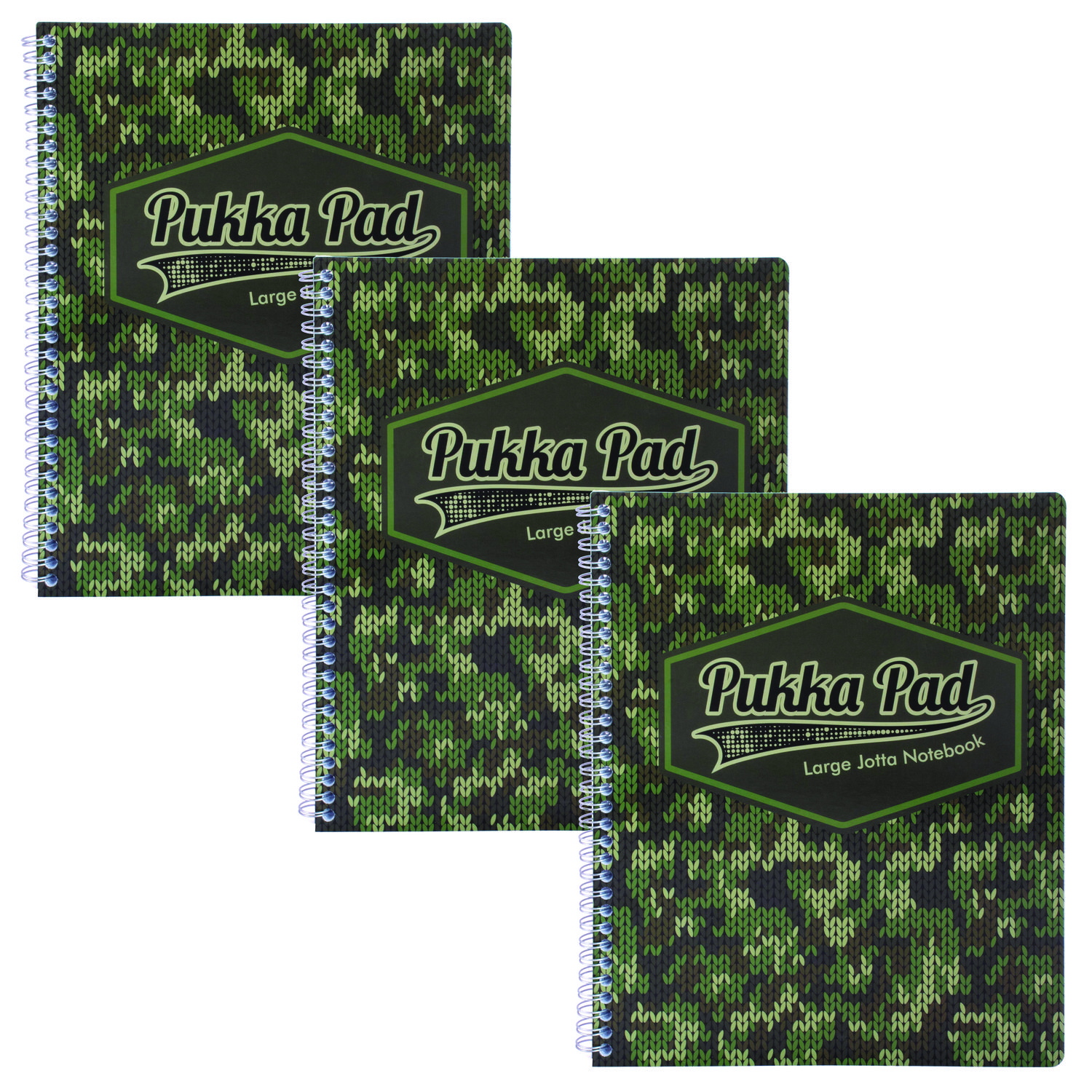 Letter Size Notebook, 1-Subject, Medium/College Rule, Green/Black Camo Knit Cover, (100) 11 x 8.5 Sheets, 3/Pack