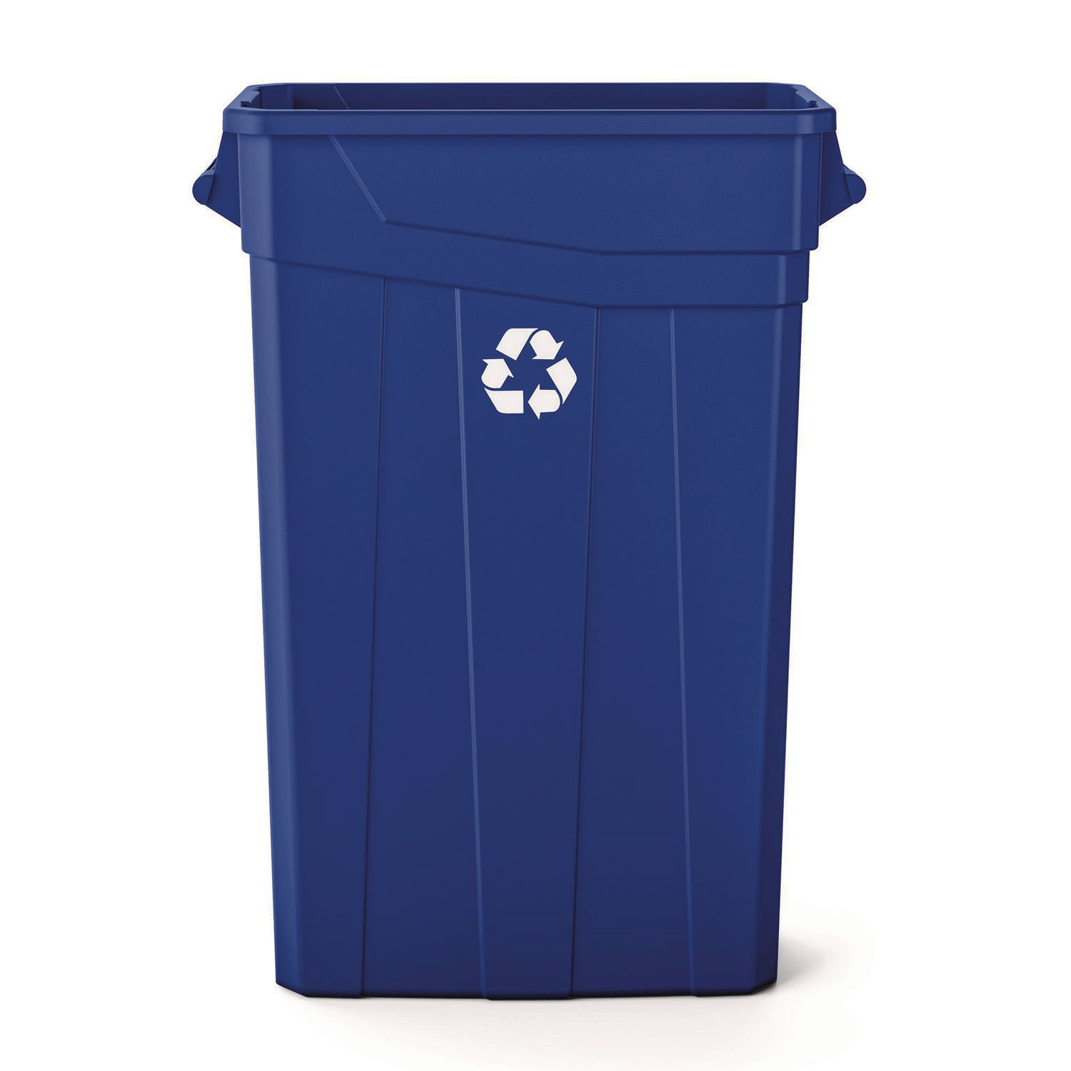 23 Gallon Resin Slim Recycling Trash Can, Plastic, Blue/White