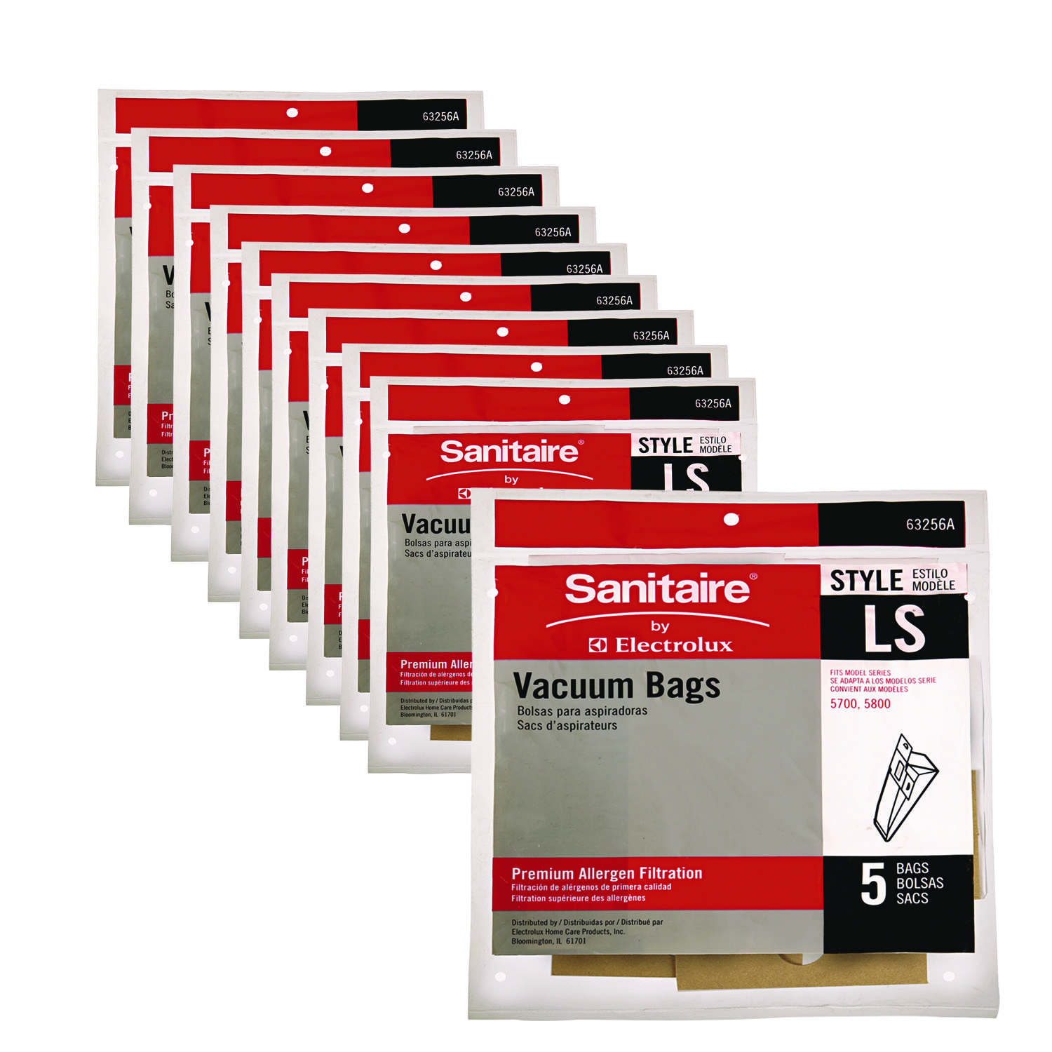 Commercial Upright Vacuum Cleaner Replacement Bags, Style LS, 5/Pack, 10 Packs/Carton