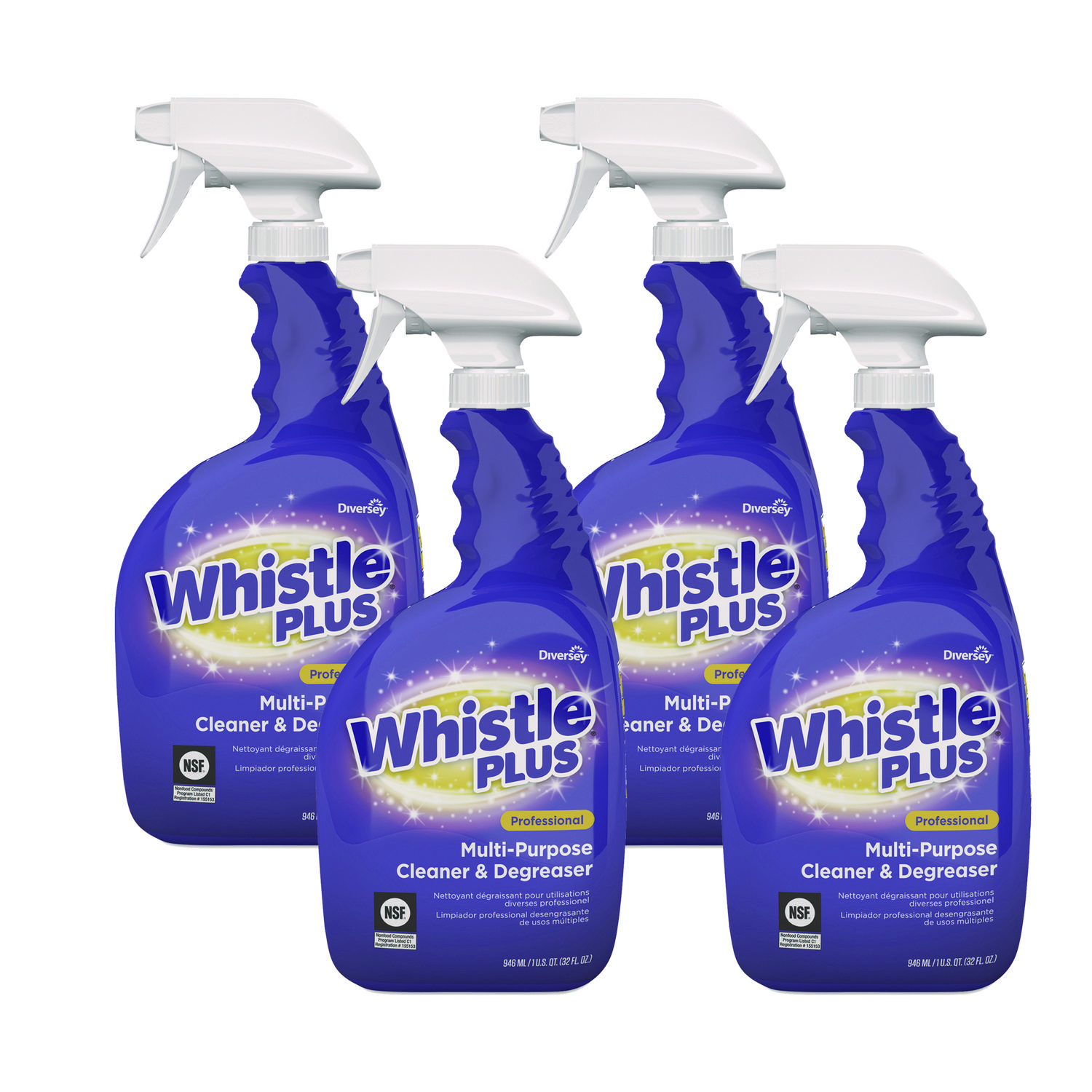 Whistle Plus Professional Multi-Purpose Cleaner/Degreaser, Citrus, 32 oz Spray Bottle, 4/Carton