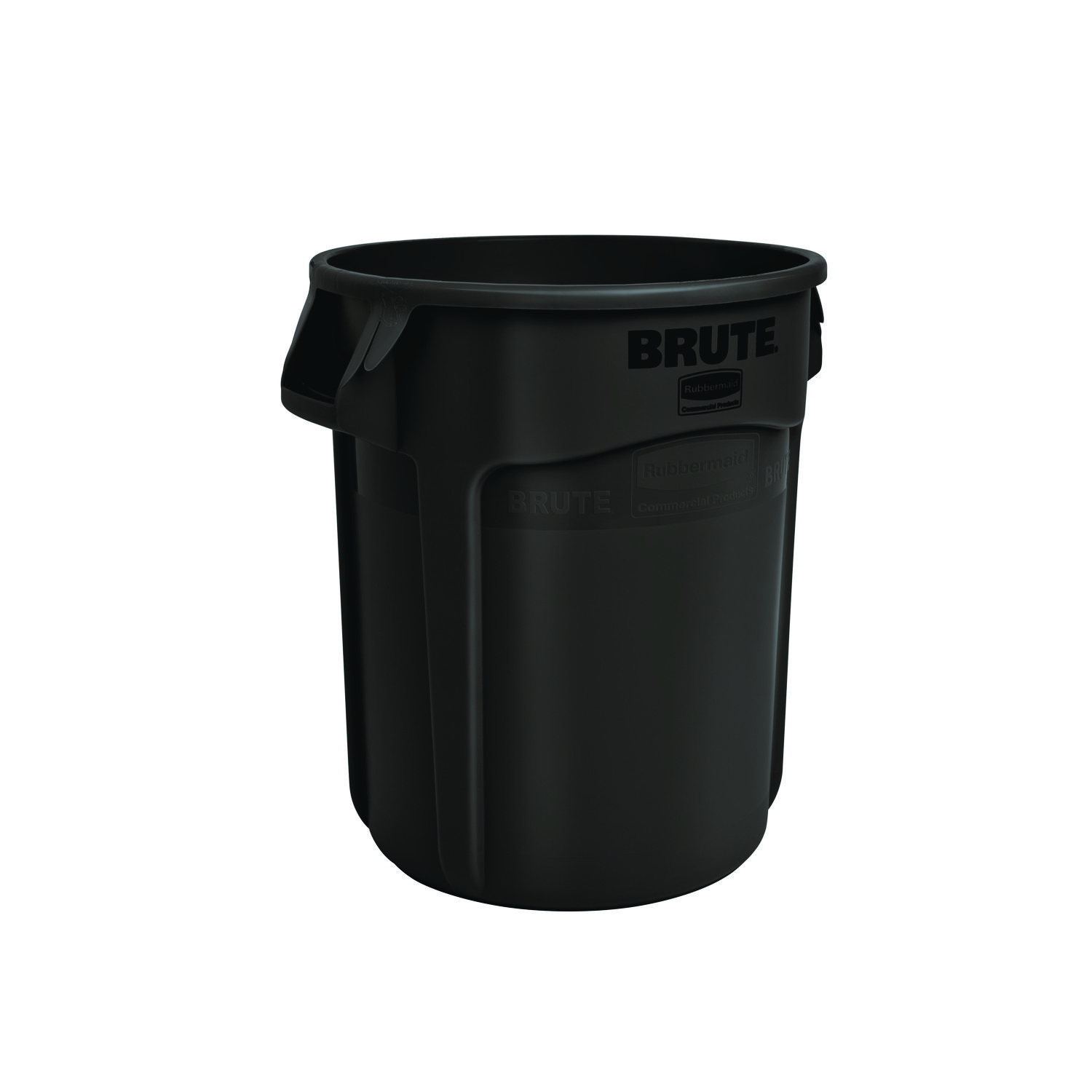 Vented Round Brute Container, 32 gal, Plastic, Black, 6/Carton