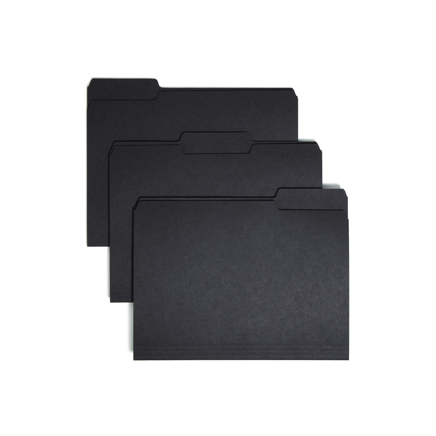 Interior File Folders, 1/3-Cut Tabs: Assorted, Letter Size, 0.75″ Expansion, Black/Gray, 100/Box