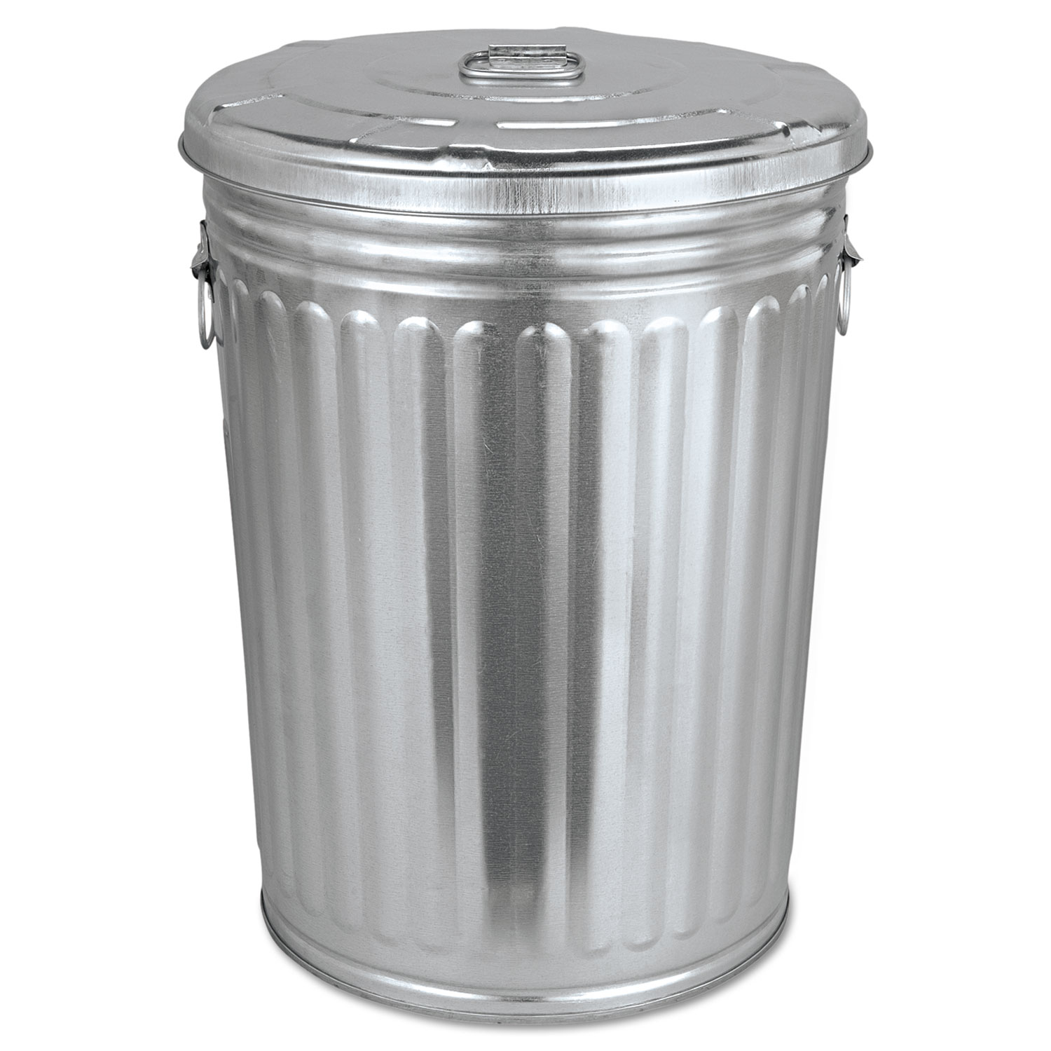 Pre-Galvanized Trash Can with Lid, Round, Steel, 20 gal, Gray