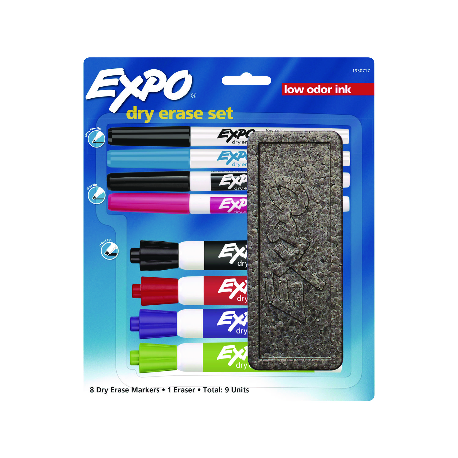 Low-Odor Dry Erase Marker Set, Assorted Tip Types, Assorted Colors