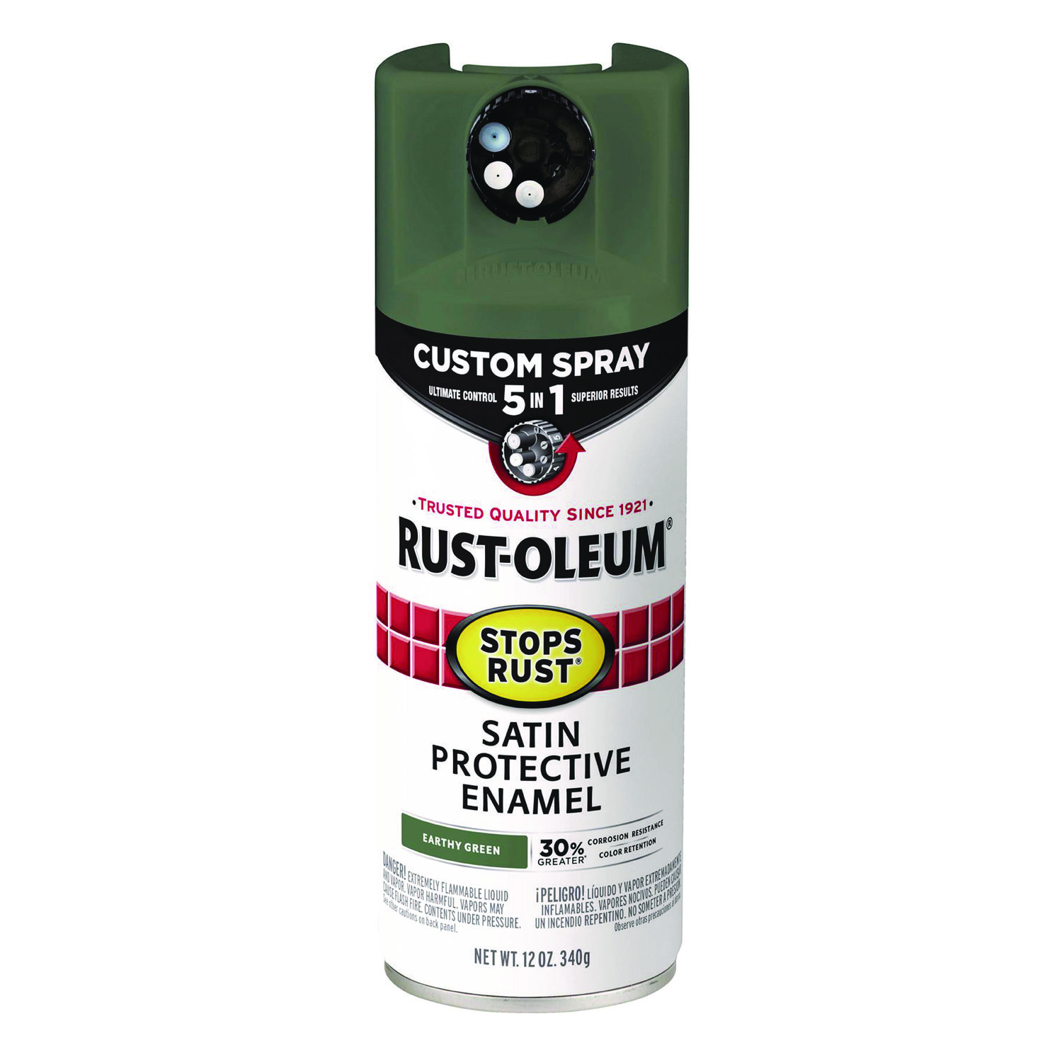 Stops Rust 5-in-1 Spray Paint, Satin Earthy Green, 12 oz Aerosol Can