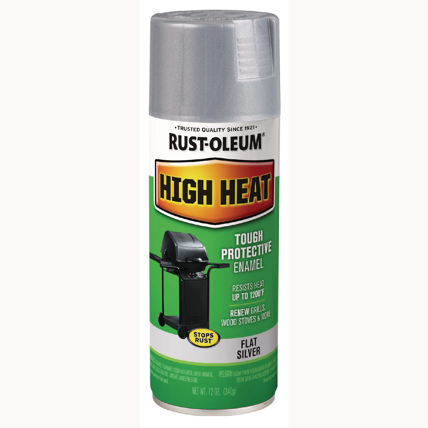 High Heat Enamel Spray Paint, Flat Silver, 12 oz Aerosol Can, 6/Carton