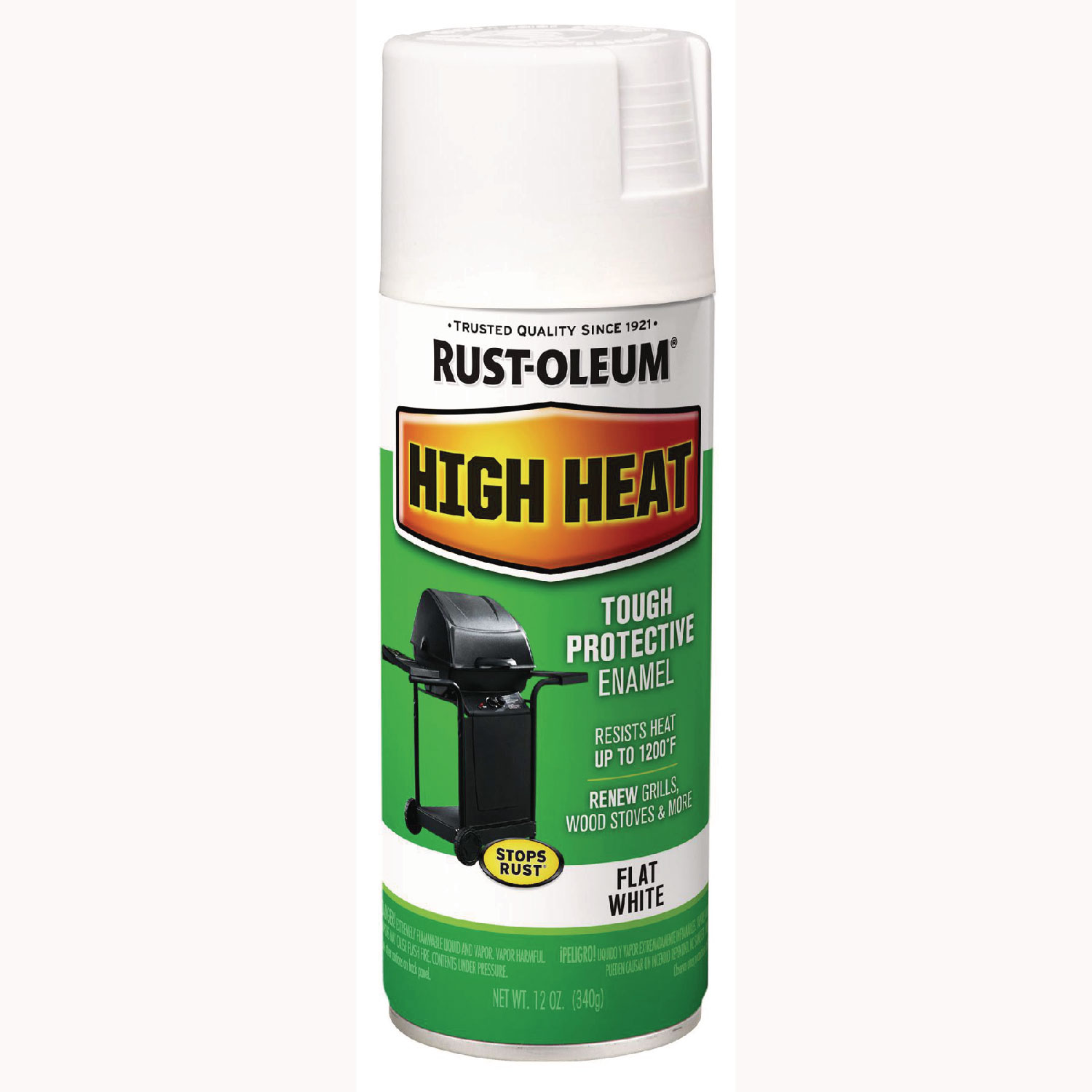 High Heat Enamel Spray Paint, Flat White, 12 oz Aerosol Can, 6/Carton
