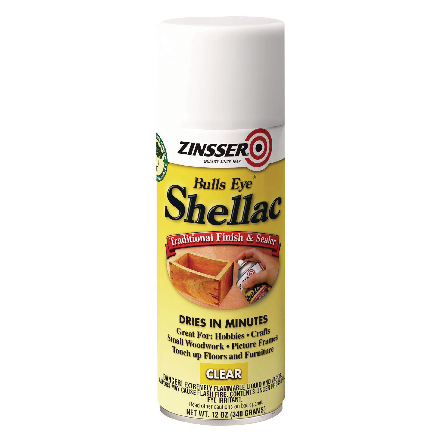 Clear Bulls Eye Shellac Spray, Gloss Clear, 12 oz Aerosol Can, 6/Carton