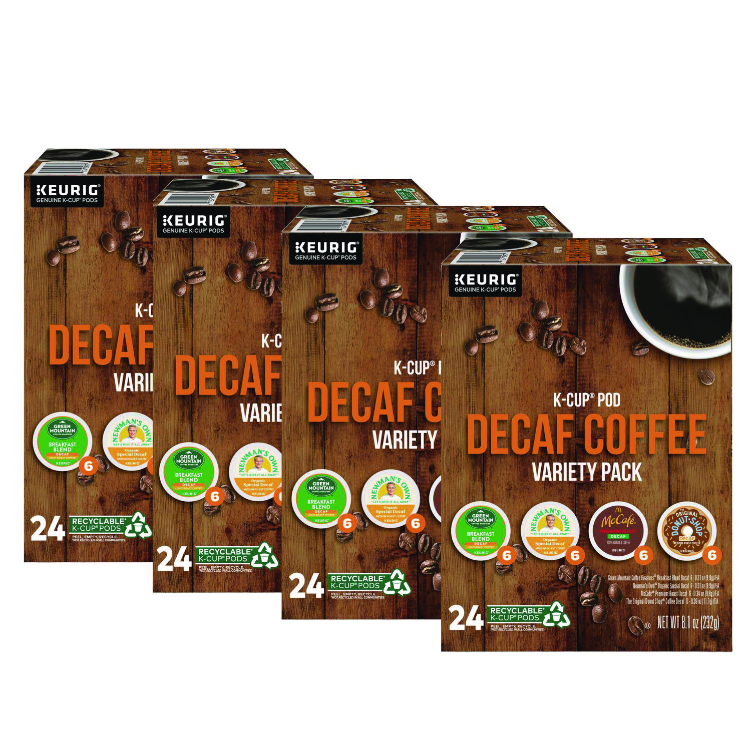 Decaf Variety Coffee K-Cups, Assorted Flavors, 96/Carton