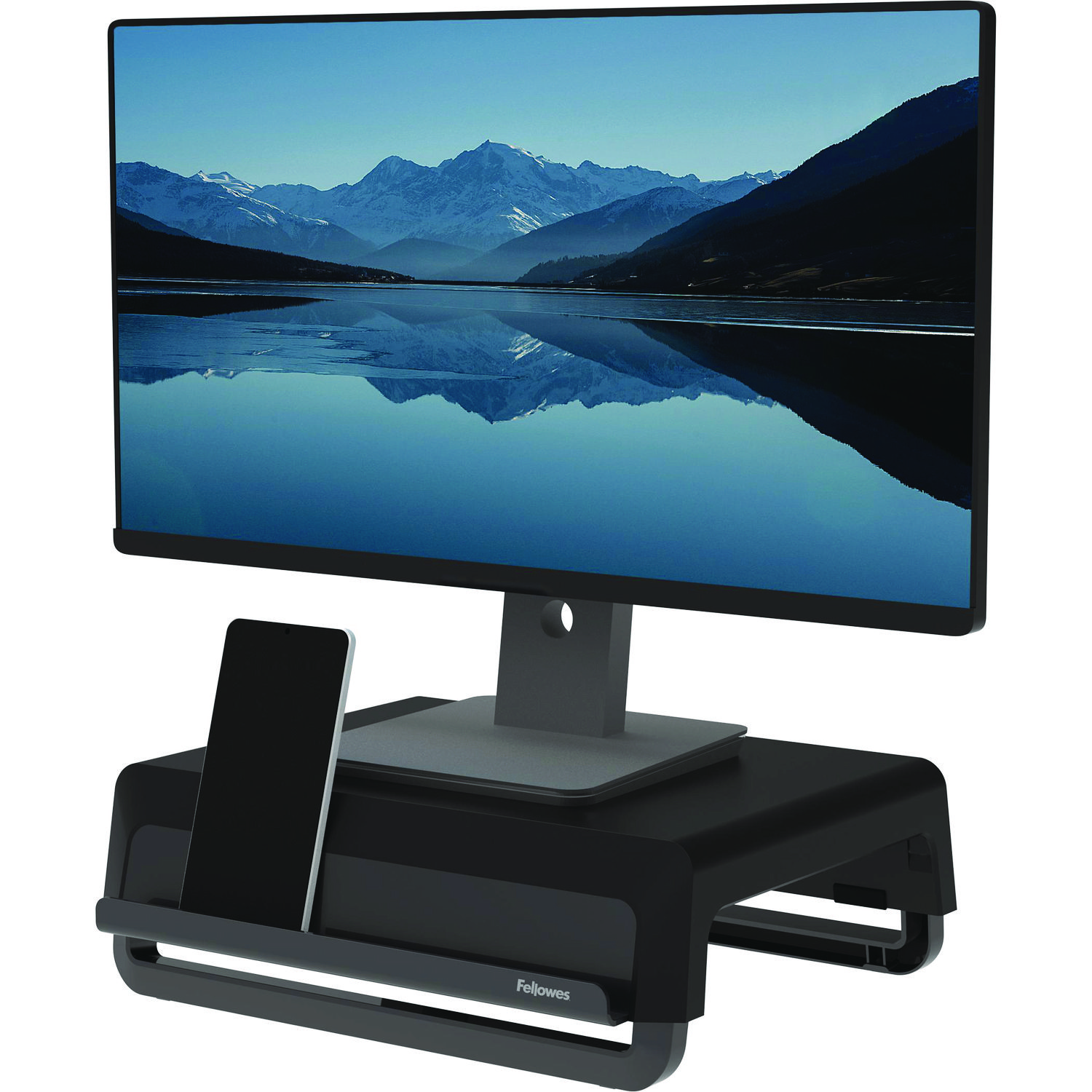 Breyta Monitor Stand, 13.94" x 11.97" x 3.25" to 6", Black, Supports 33 lbs