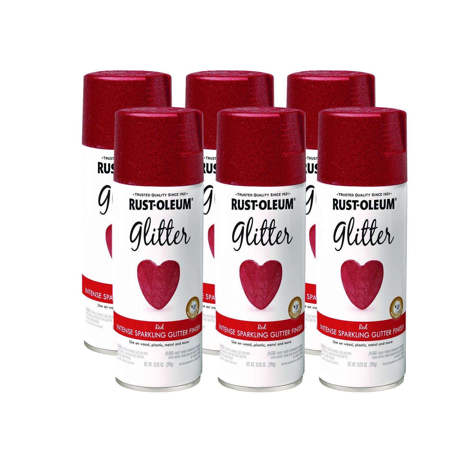 Specialty Glitter Spray Paint, Glitter Red, 10.25 oz Aerosol Can, 6/Carton