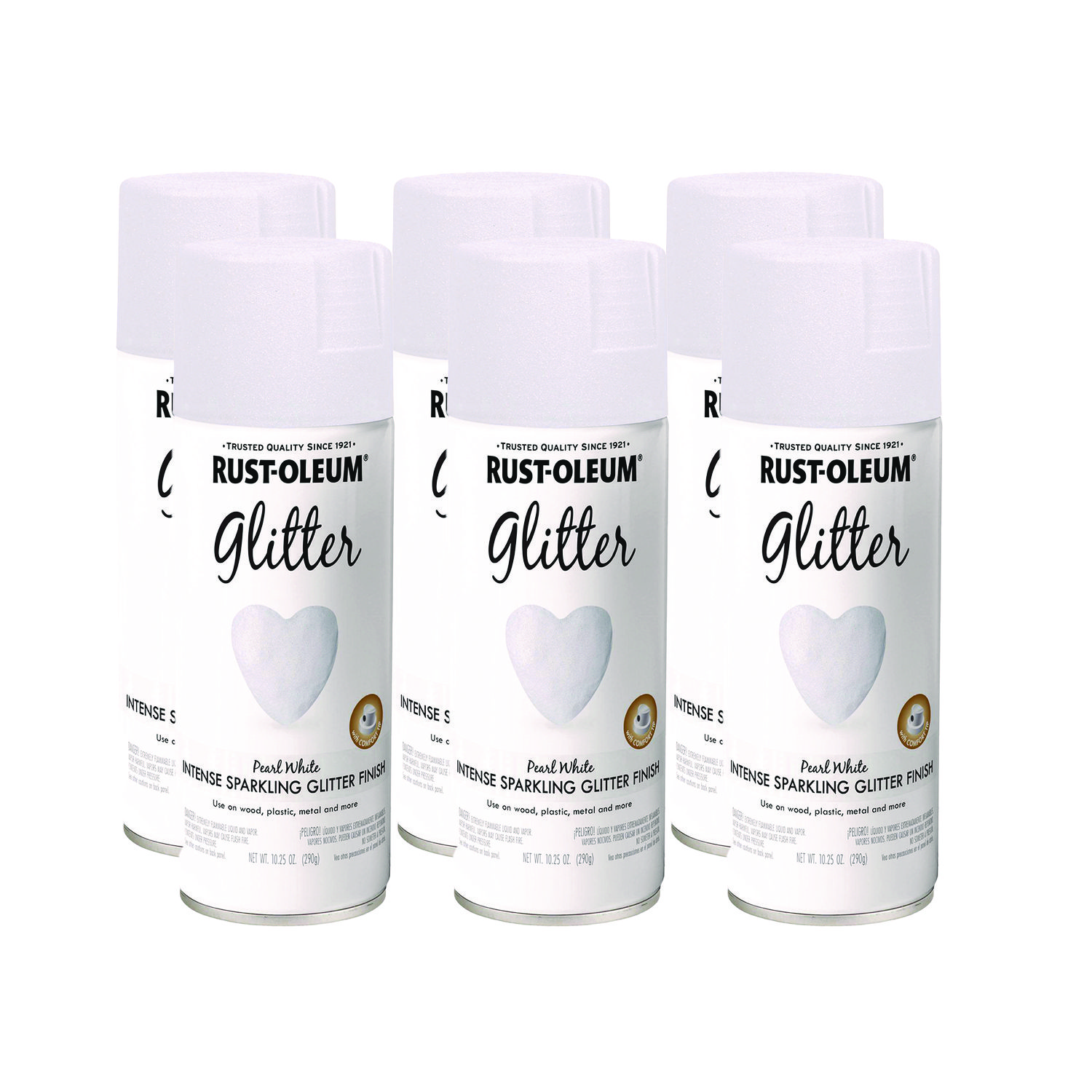 Specialty Glitter Spray Paint, Glitter White, 10.25 oz Aerosol Can, 6/Carton