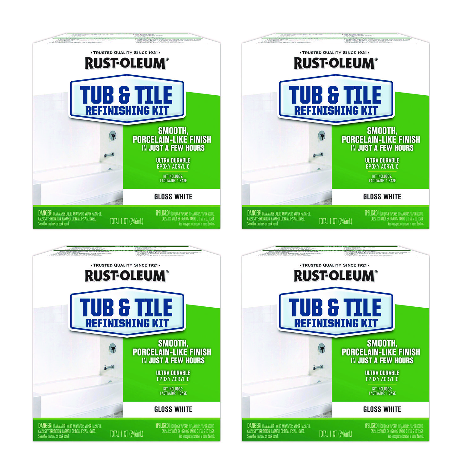 Specialty Tub and Tile Refinishing Kit, Gloss White, Quart, 4 Kits/Carton
