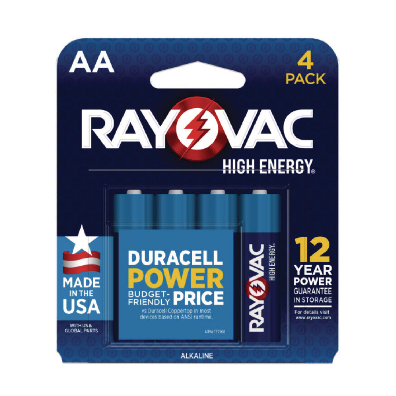 High Energy Premium Alkaline AA Batteries, 4/Pack