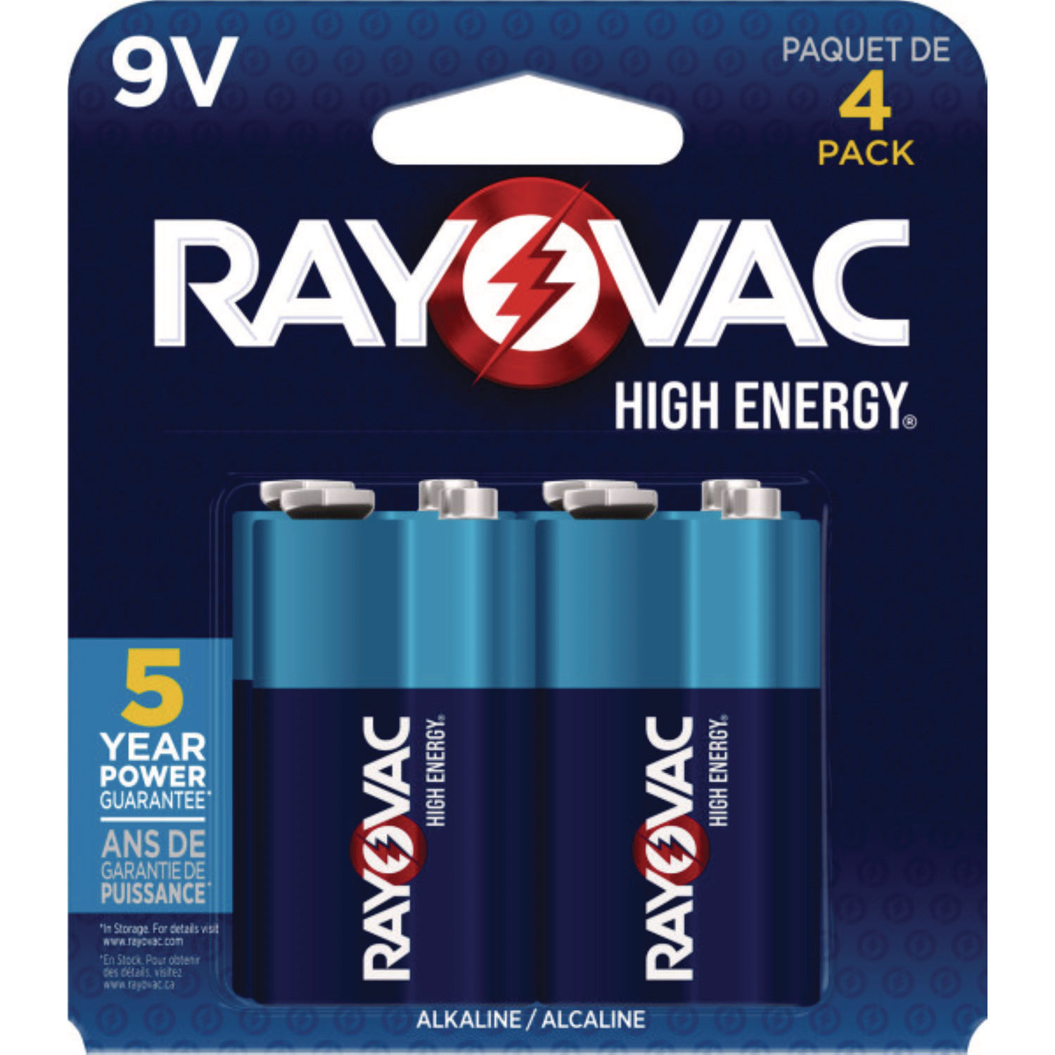 High Energy Premium Alkaline 9V Batteries, 4/Pack