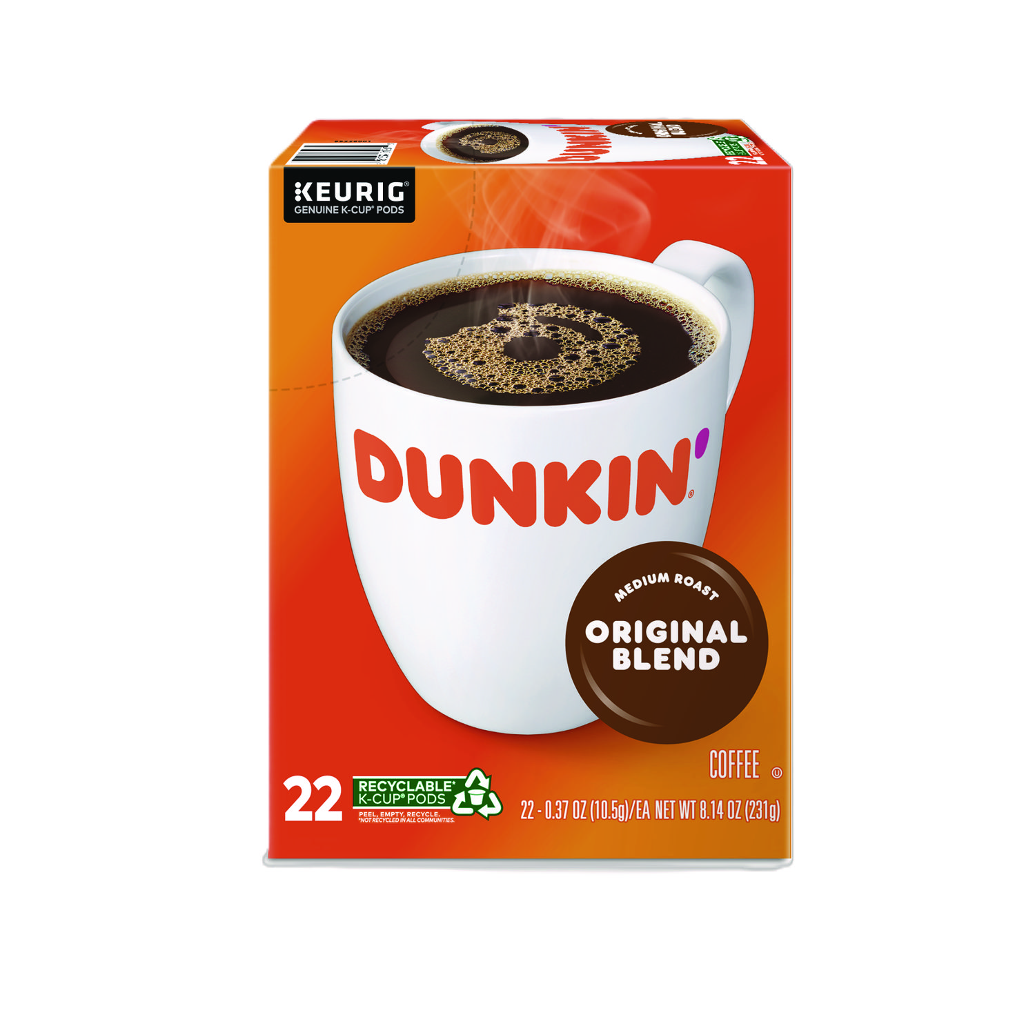 Dunkin K Cup Original Blend Coffee Compatible with Keurig Brewer Medium 22 Box