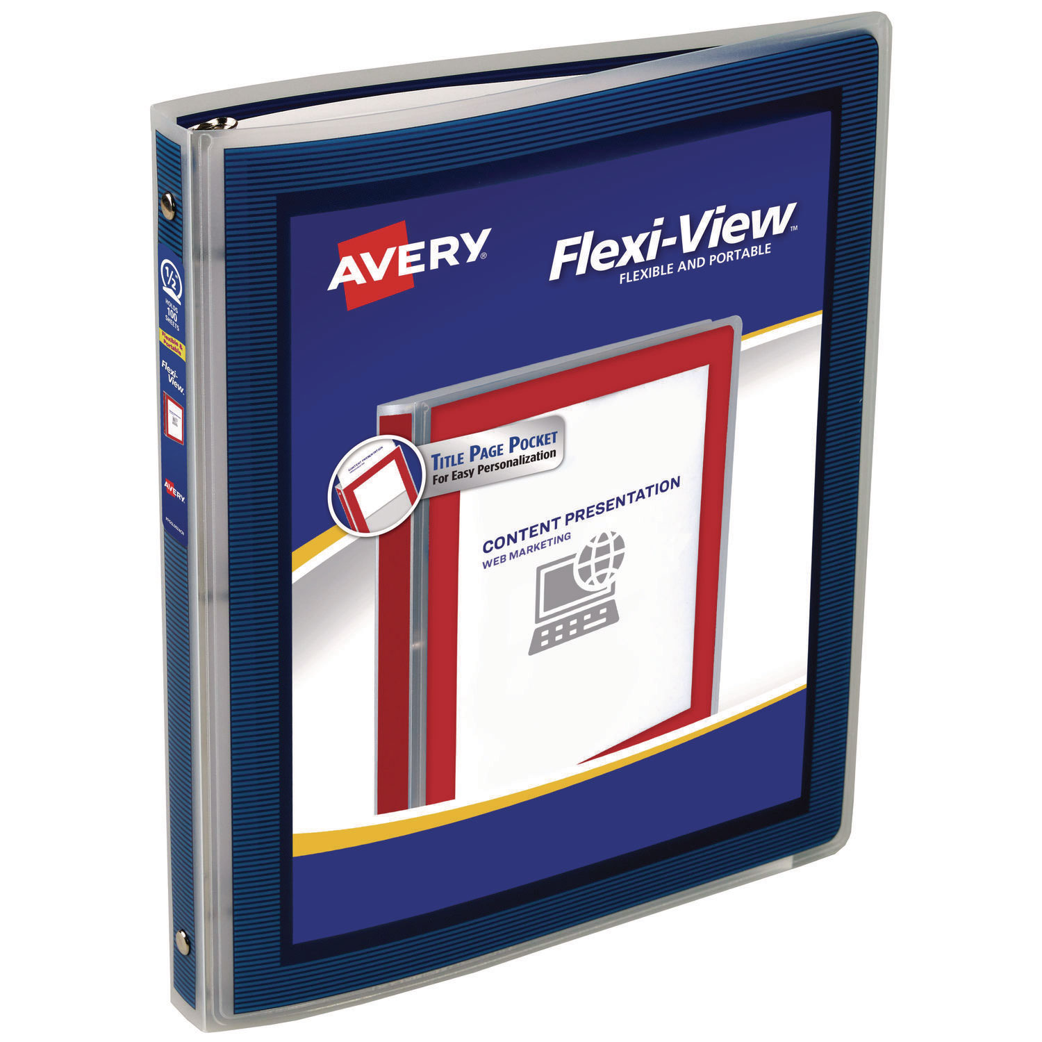 Flexi-View Binder with Round Rings, 3 Rings, 0.5″ Capacity, 11 x 8.5, Navy Blue