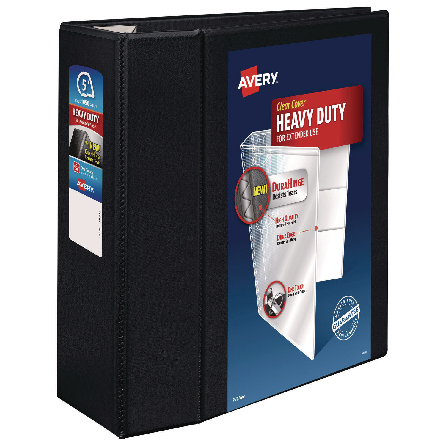 Heavy-Duty View Binder with DuraHinge and Locking One Touch EZD Rings, 3 Rings, 5″ Capacity, 11 x 8.5, Black