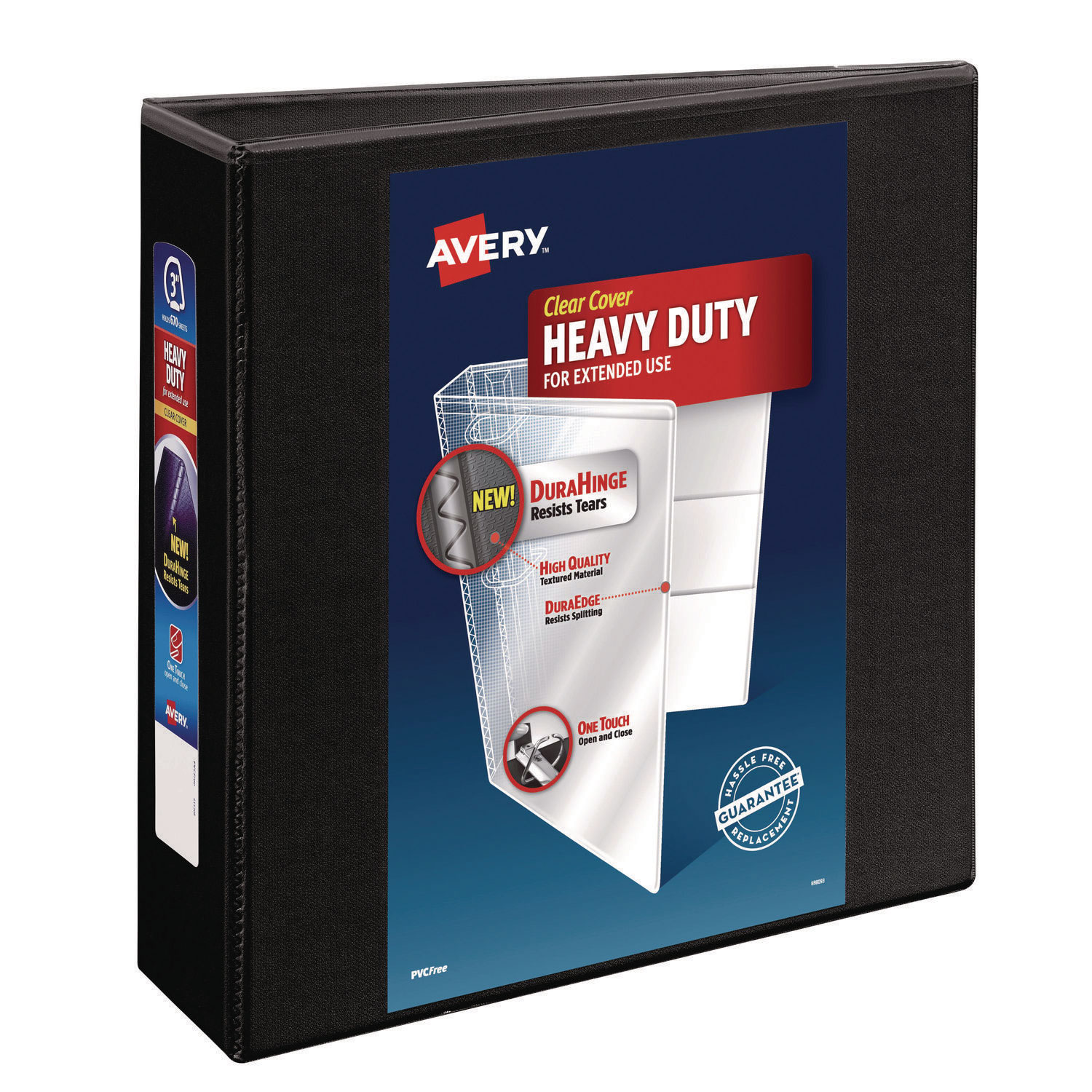 Heavy-Duty View Binder with DuraHinge and Locking One Touch EZD Rings, 3 Rings, 3″ Capacity, 11 x 8.5, Black