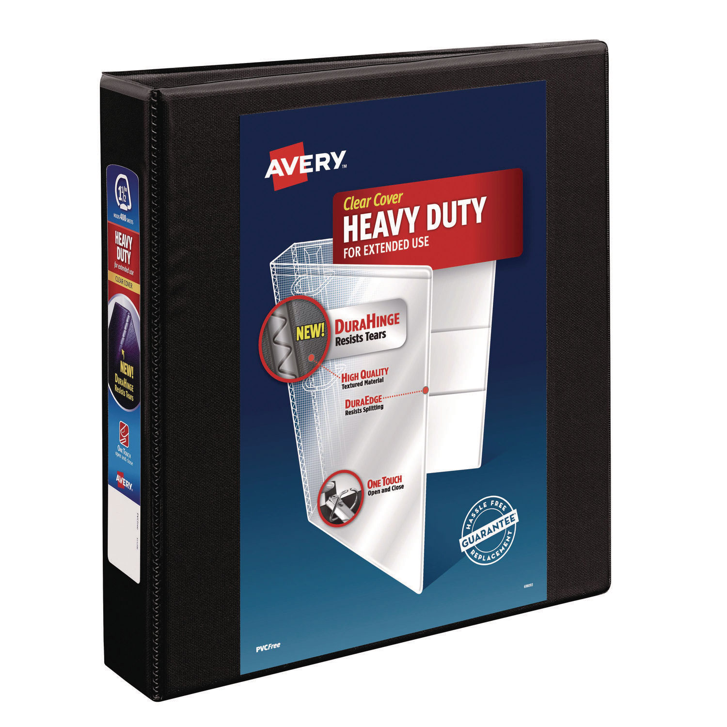 Heavy-Duty View Binder with DuraHinge and One Touch EZD Rings, 3 Rings, 1.5″ Capacity, 11 x 8.5, Black