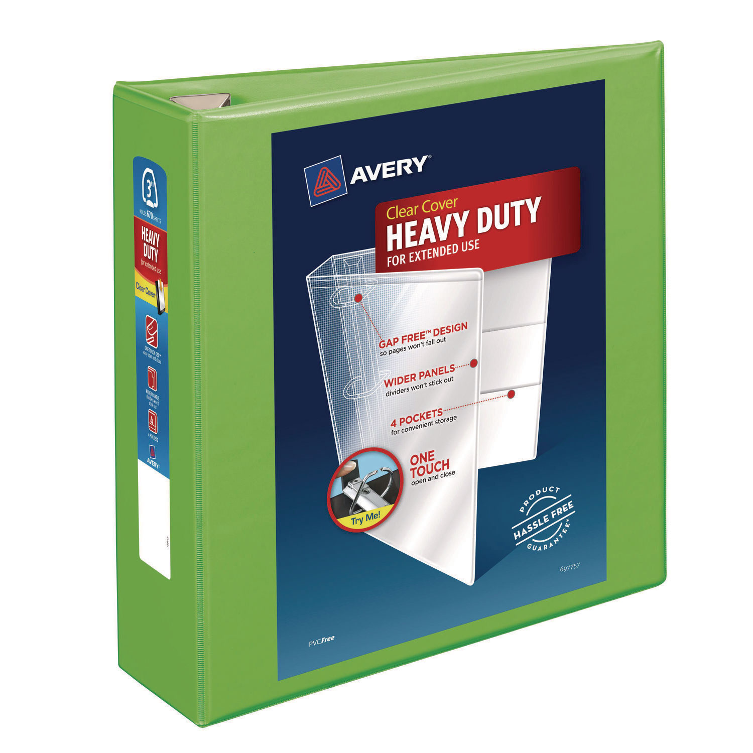 Heavy-Duty View Binder with DuraHinge and Locking One Touch EZD Rings, 3 Rings, 3″ Capacity, 11 x 8.5, Chartreuse