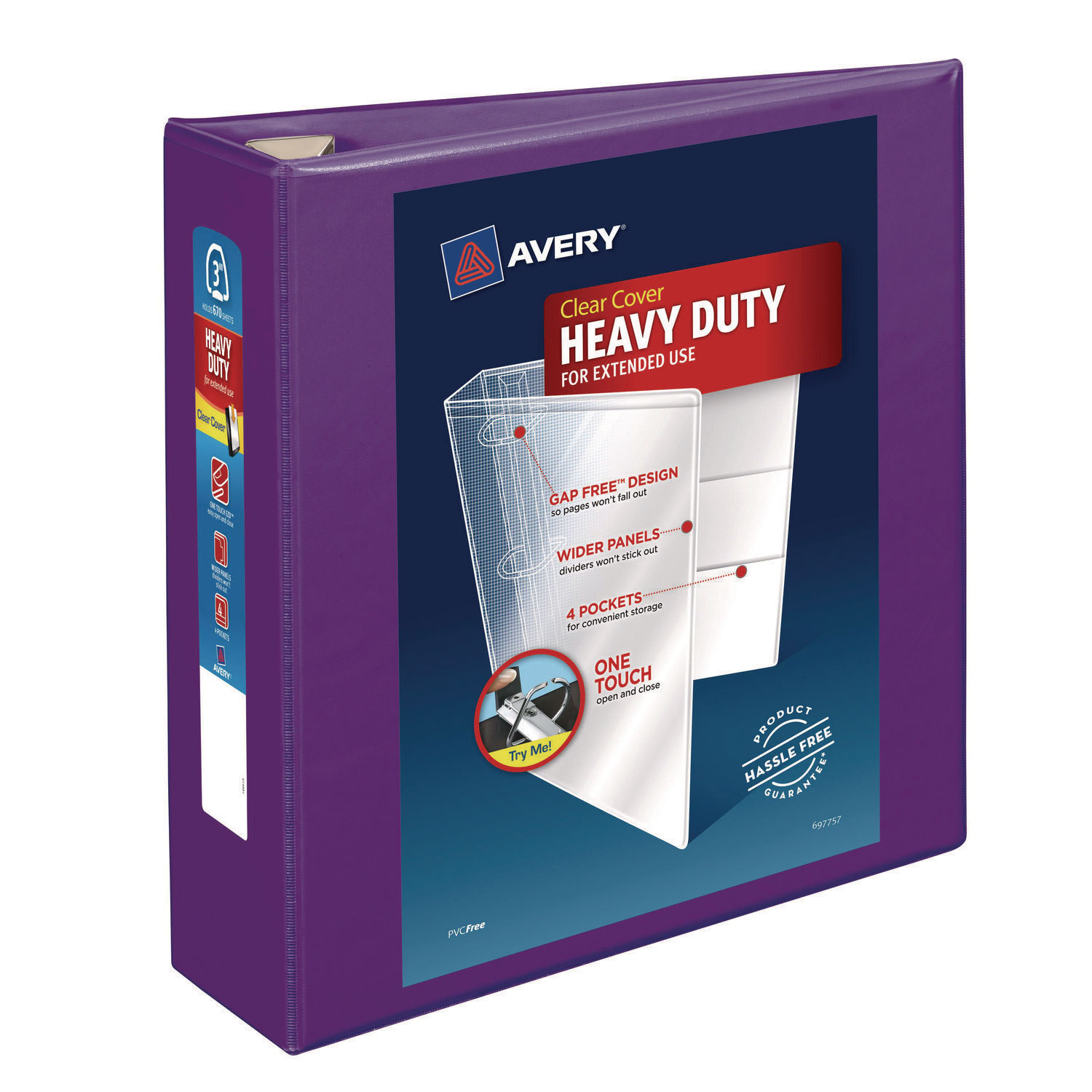 Heavy-Duty View Binder with DuraHinge and Locking One Touch EZD Rings, 3 Rings, 3″ Capacity, 11 x 8.5, Purple