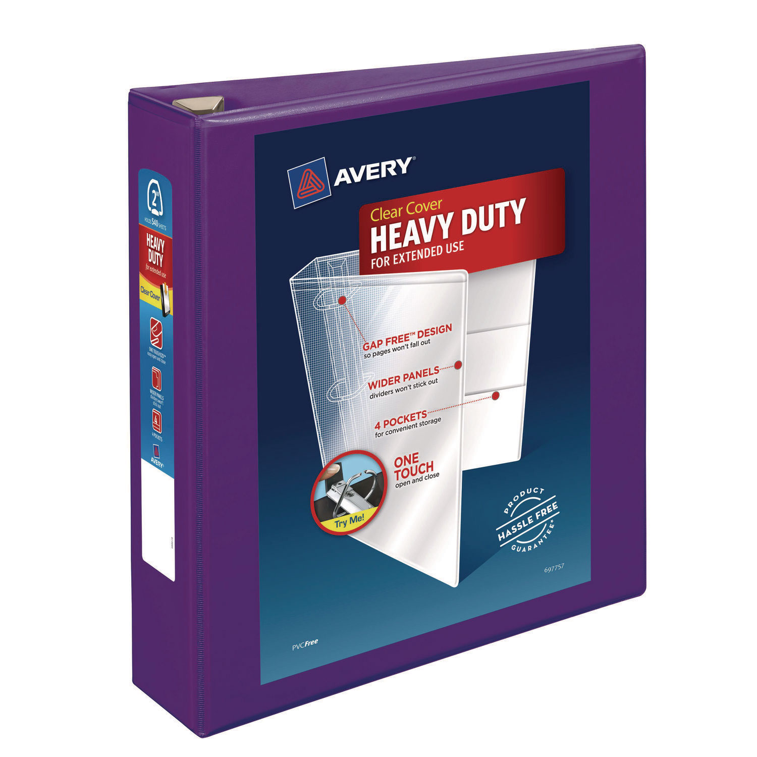 Heavy-Duty View Binder with DuraHinge and One Touch EZD Rings, 3 Rings, 2″ Capacity, 11 x 8.5, Purple