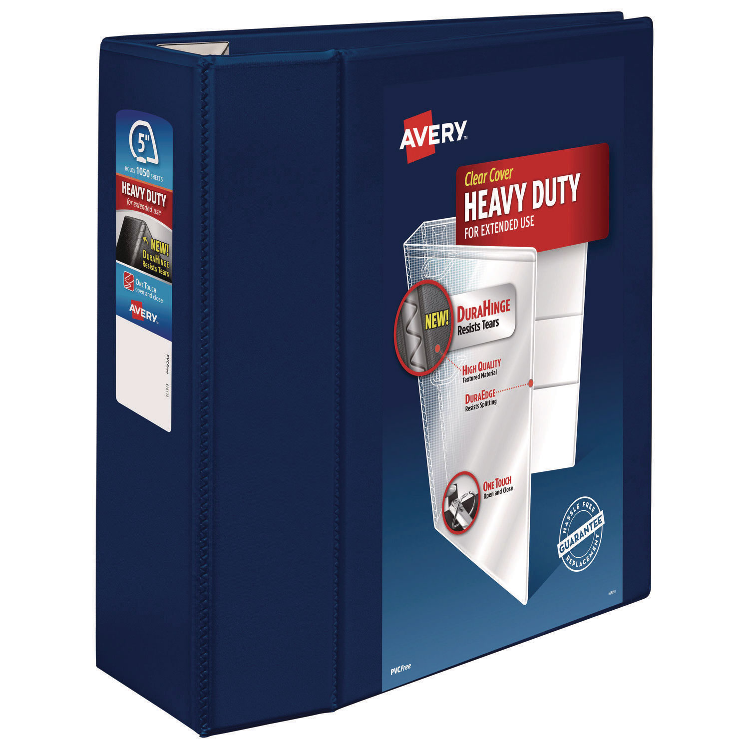 Heavy-Duty View Binder with DuraHinge and Locking One Touch EZD Rings, 3 Rings, 5″ Capacity, 11 x 8.5, Navy Blue