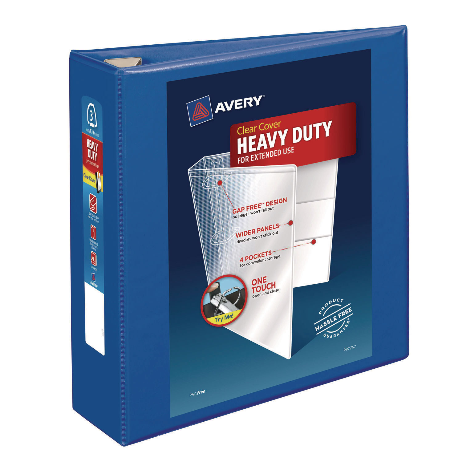 Heavy-Duty View Binder with DuraHinge and Locking One Touch EZD Rings, 3 Rings, 3″ Capacity, 11 x 8.5, Pacific Blue