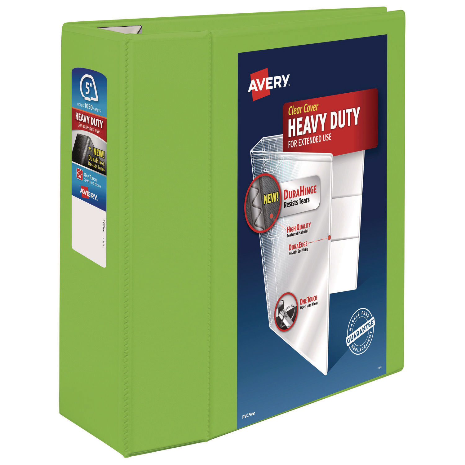 Heavy-Duty View Binder with DuraHinge and Locking One Touch EZD Rings, 3 Rings, 5″ Capacity, 11 x 8.5, Chartreuse