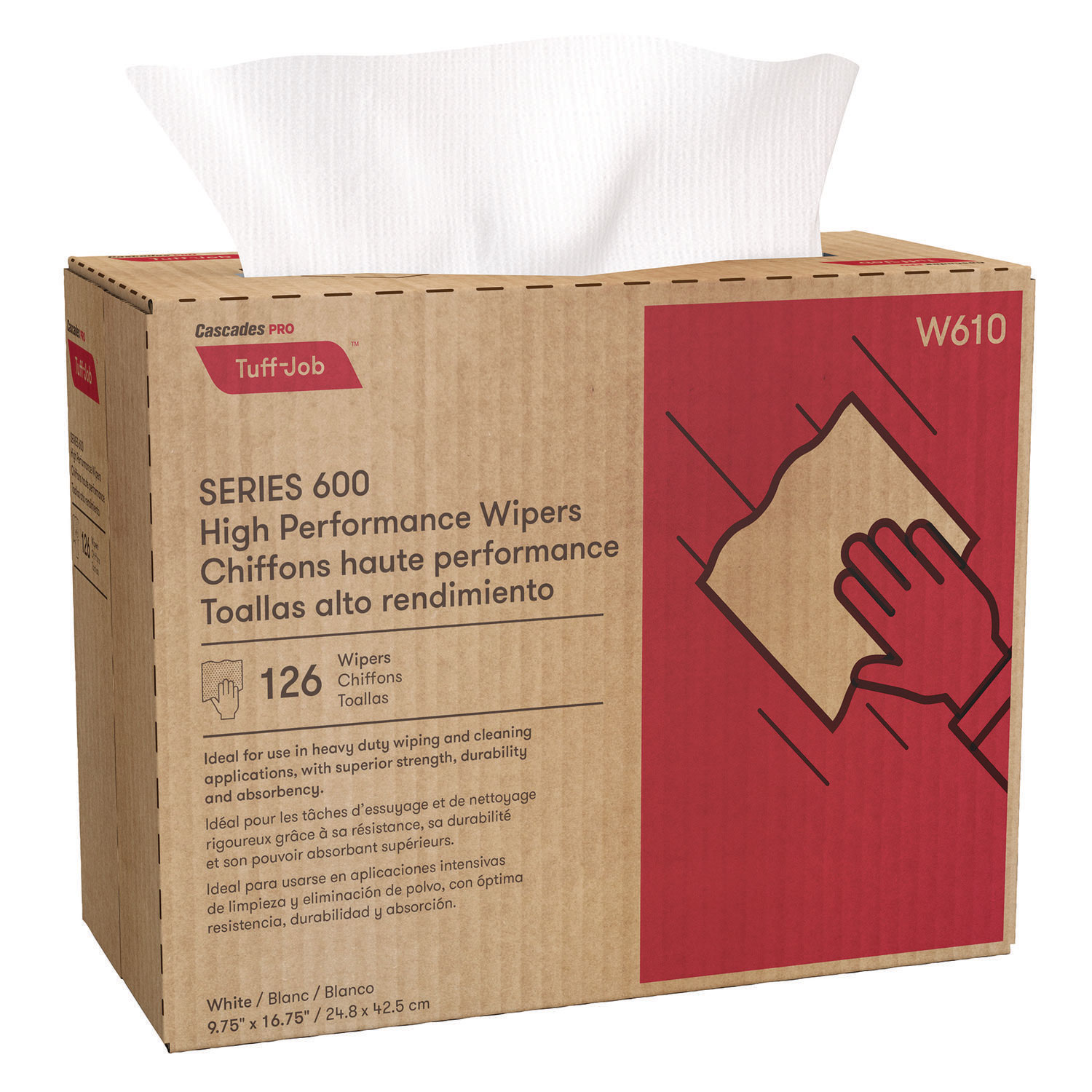 Tuff-Job S600 High Performance Wipers, 9 3/4 x 16 3/4, 126/Box, 10 Box/Carton