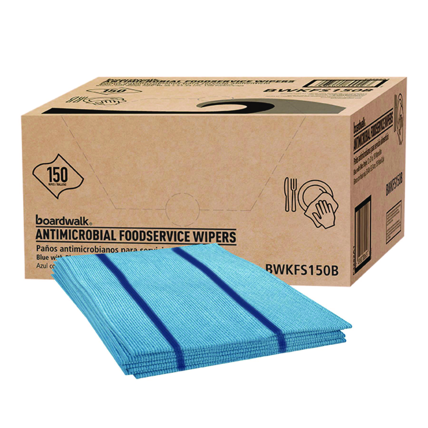 Antimicrobial Foodservice Wipers, 1-Ply, 12 x 21, Blue, 150/Carton