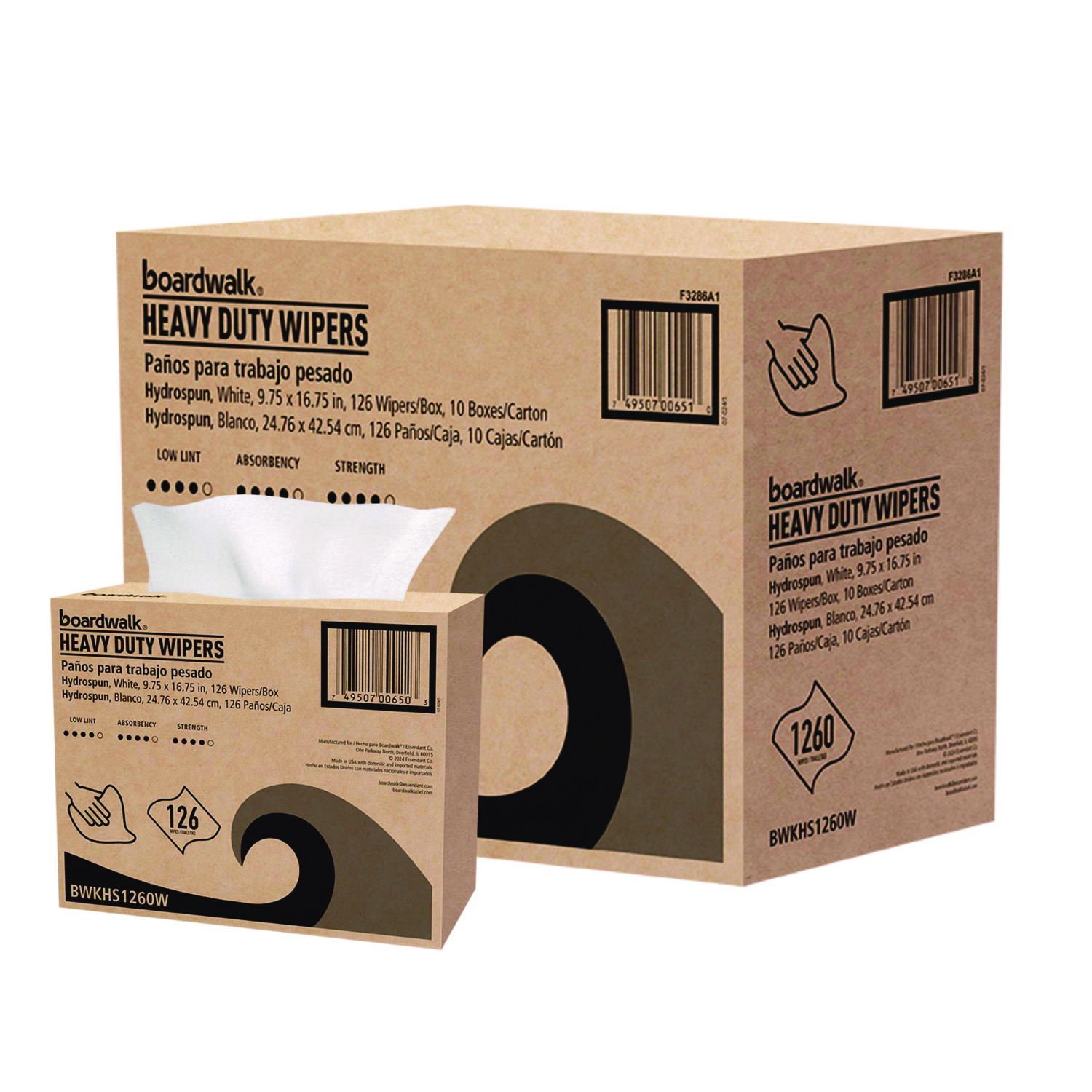 Hydrospun Wipers, 1-Ply, 9.75 x 16.75, White, 126/Box, 10 Boxes/Carton