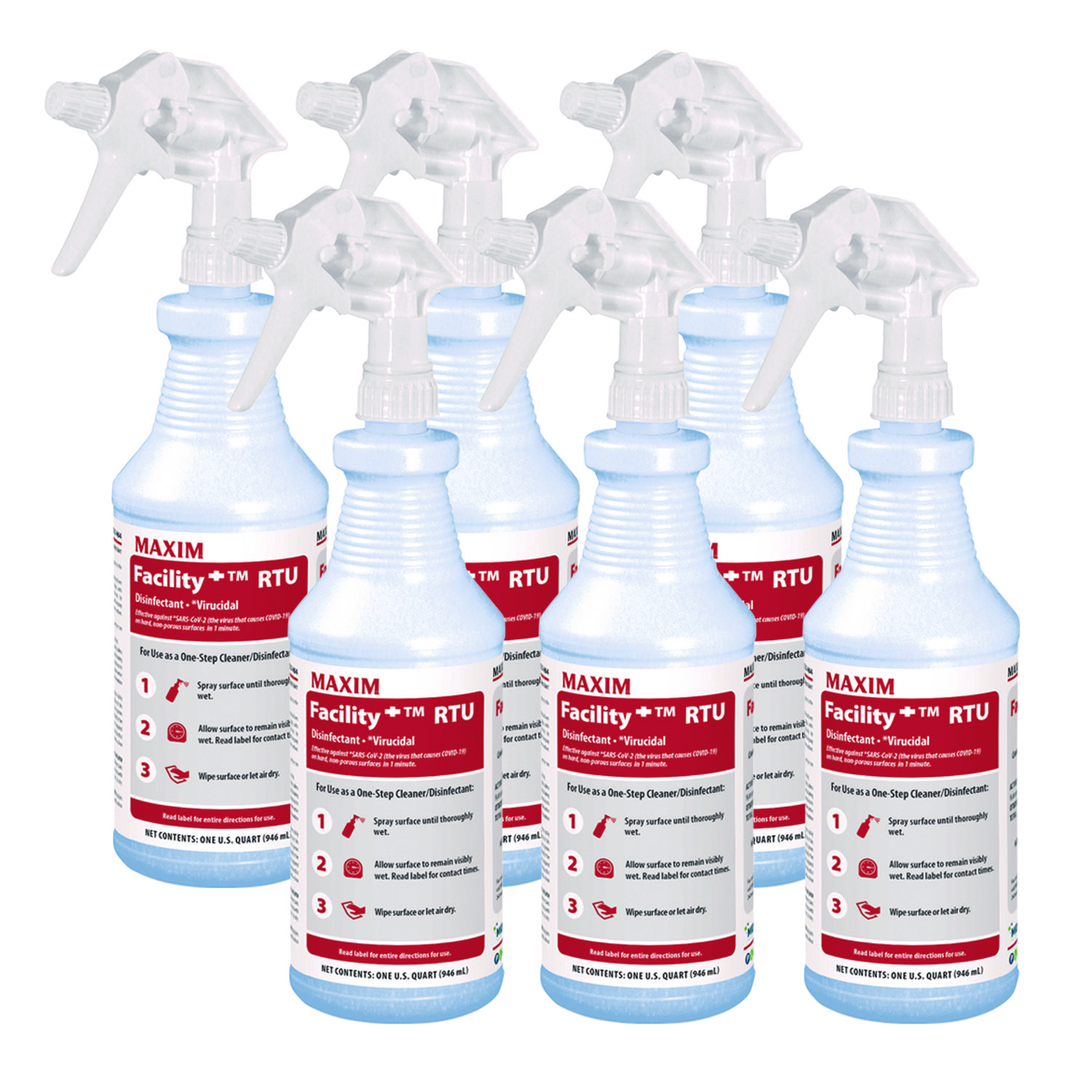 Maxim® Facility+ RTU Disinfectant, Safe-to-Ship, Unscented, 32 oz, 6/Carton