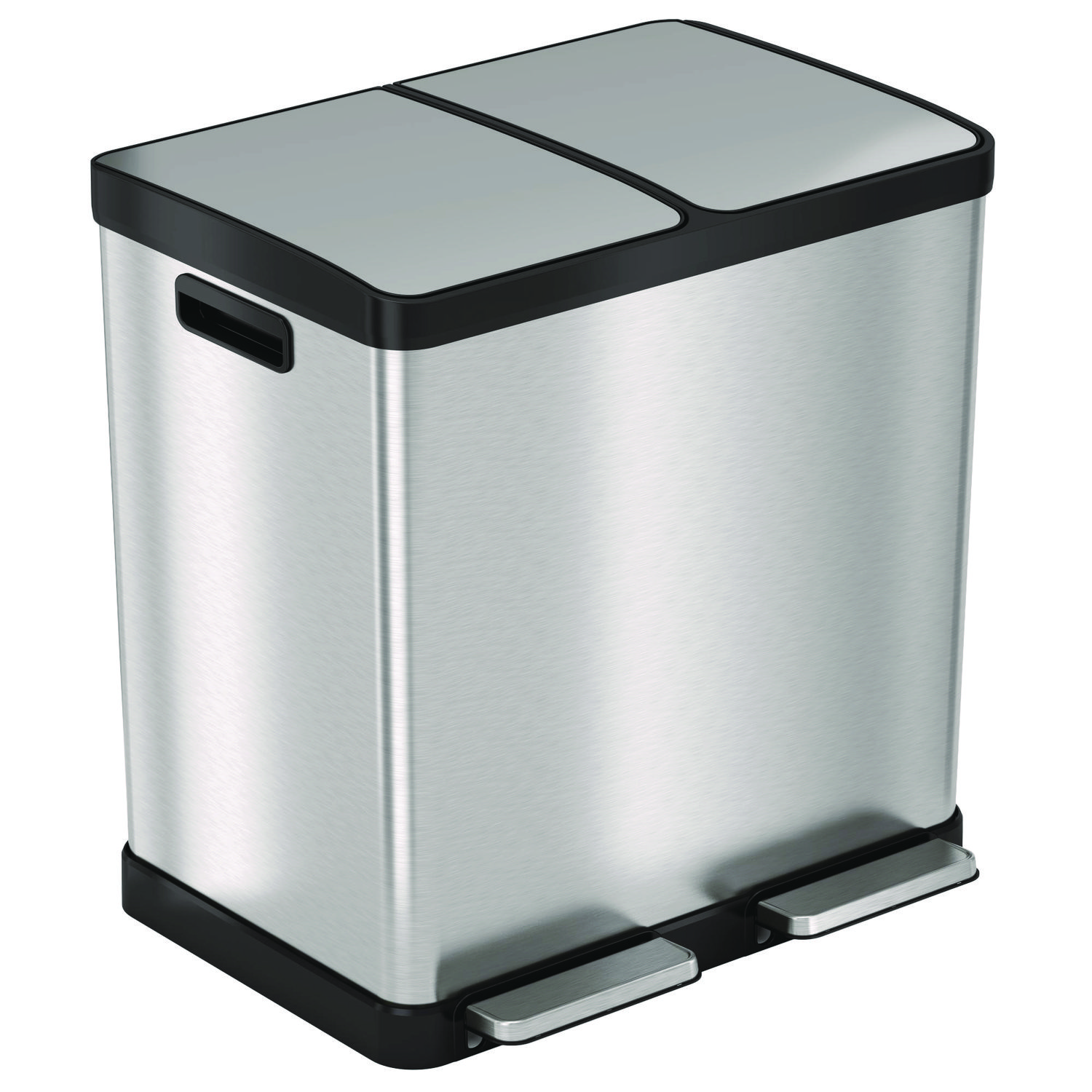 Step Pedal Trash Can and Recycle Bin, 16 gal, Plastic/Stainless Steel, Silver