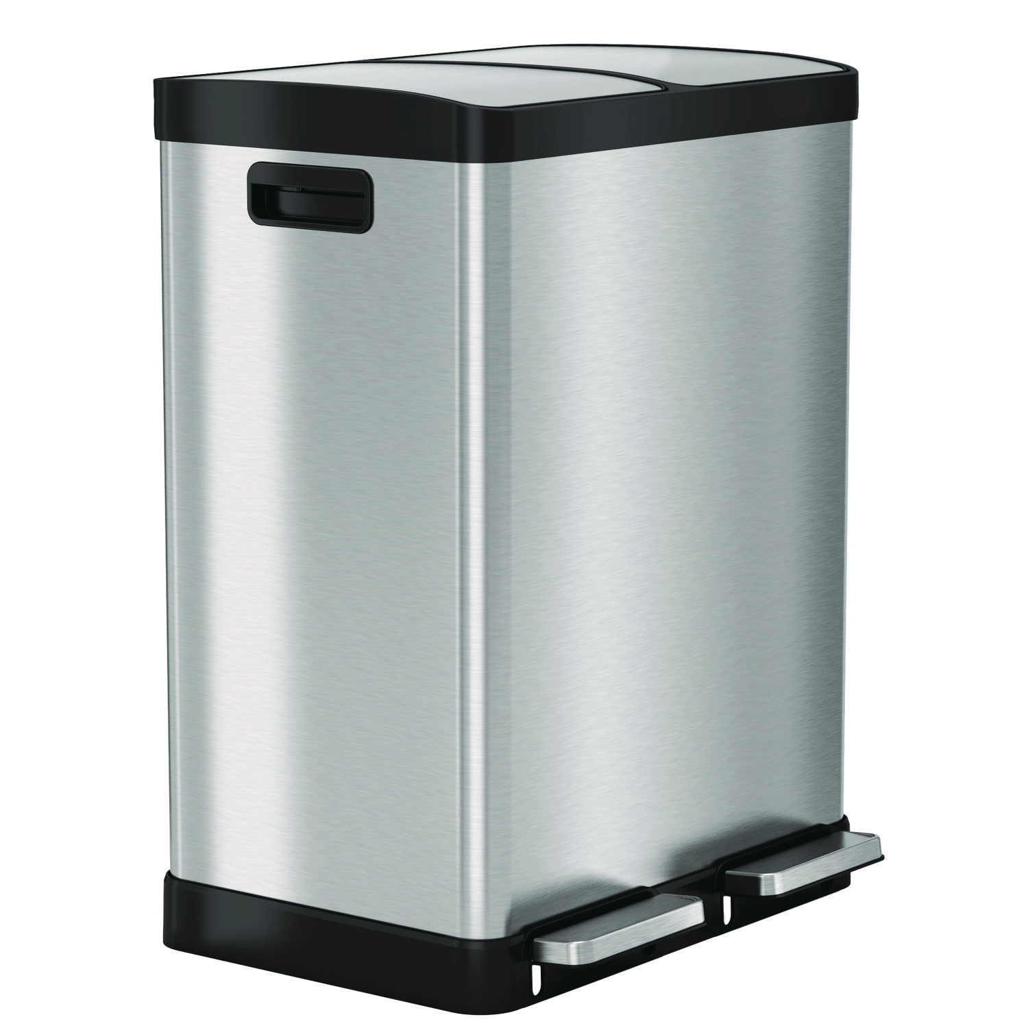 Fire-Resistant Step Pedal Trash Can and Recycle Bin, 16 gal, Plastic/Stainless Steel, Silver