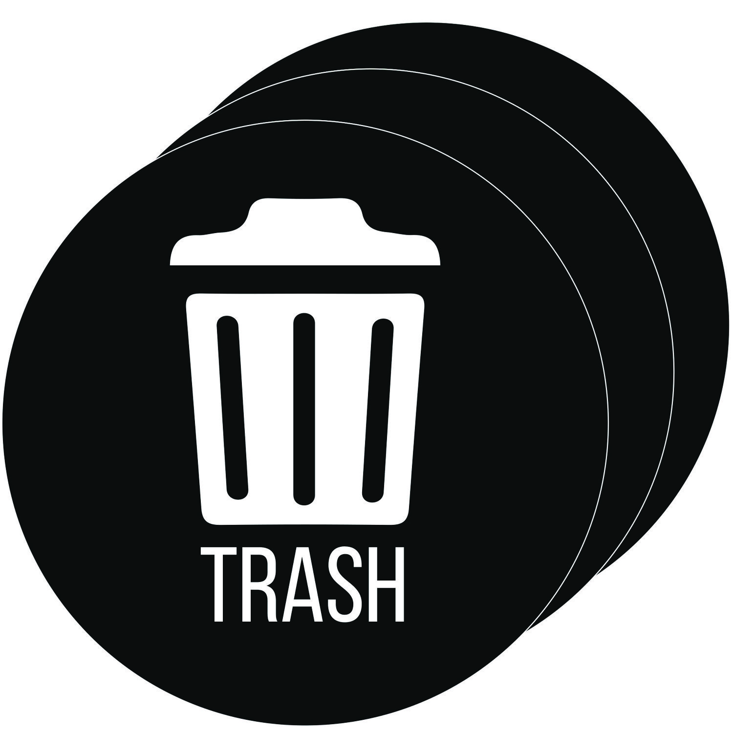 Vinyl Decals, Trash, 4" Diameter, Black/White, 3/Pack