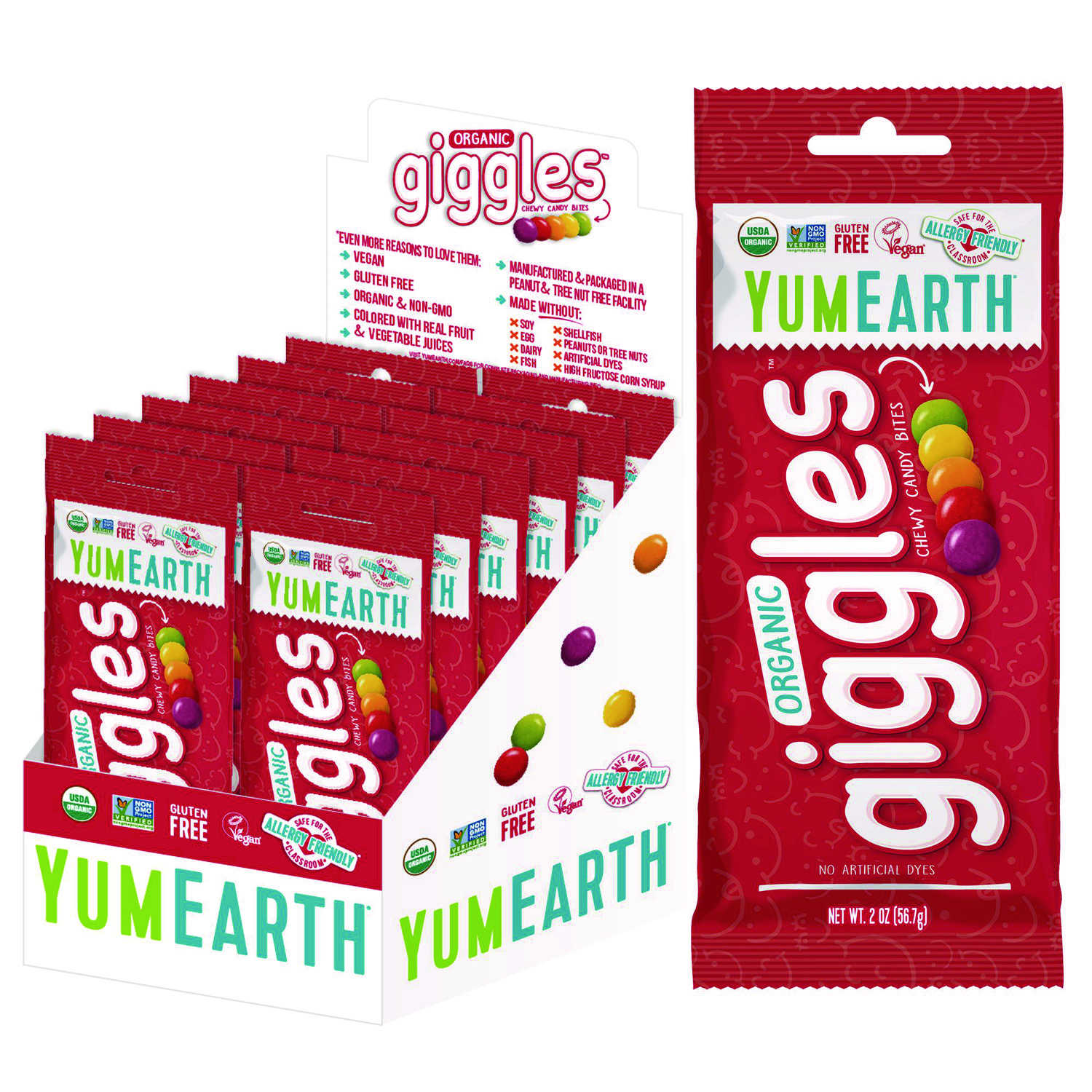 Organic Giggles, Assorted Flavors, 2 oz Bag, 12/Carton