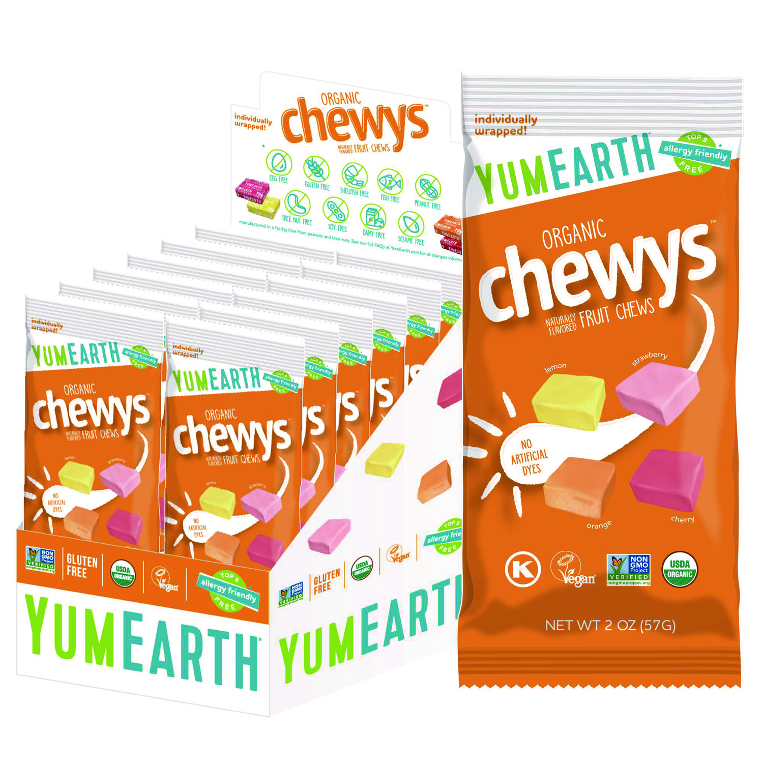 Organic Chewys, Assorted Flavors, 2 oz Bag, 12/Carton