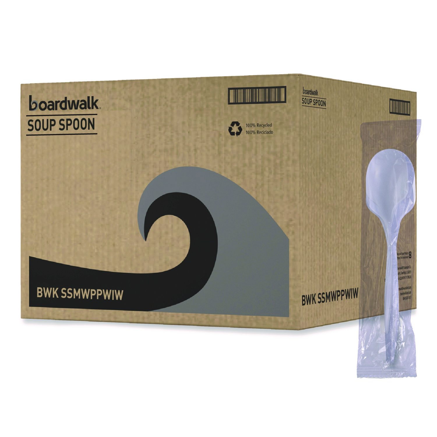 Mediumweight Wrapped Polypropylene Cutlery, Soup Spoon, Plastic, White, 1,000/Carton