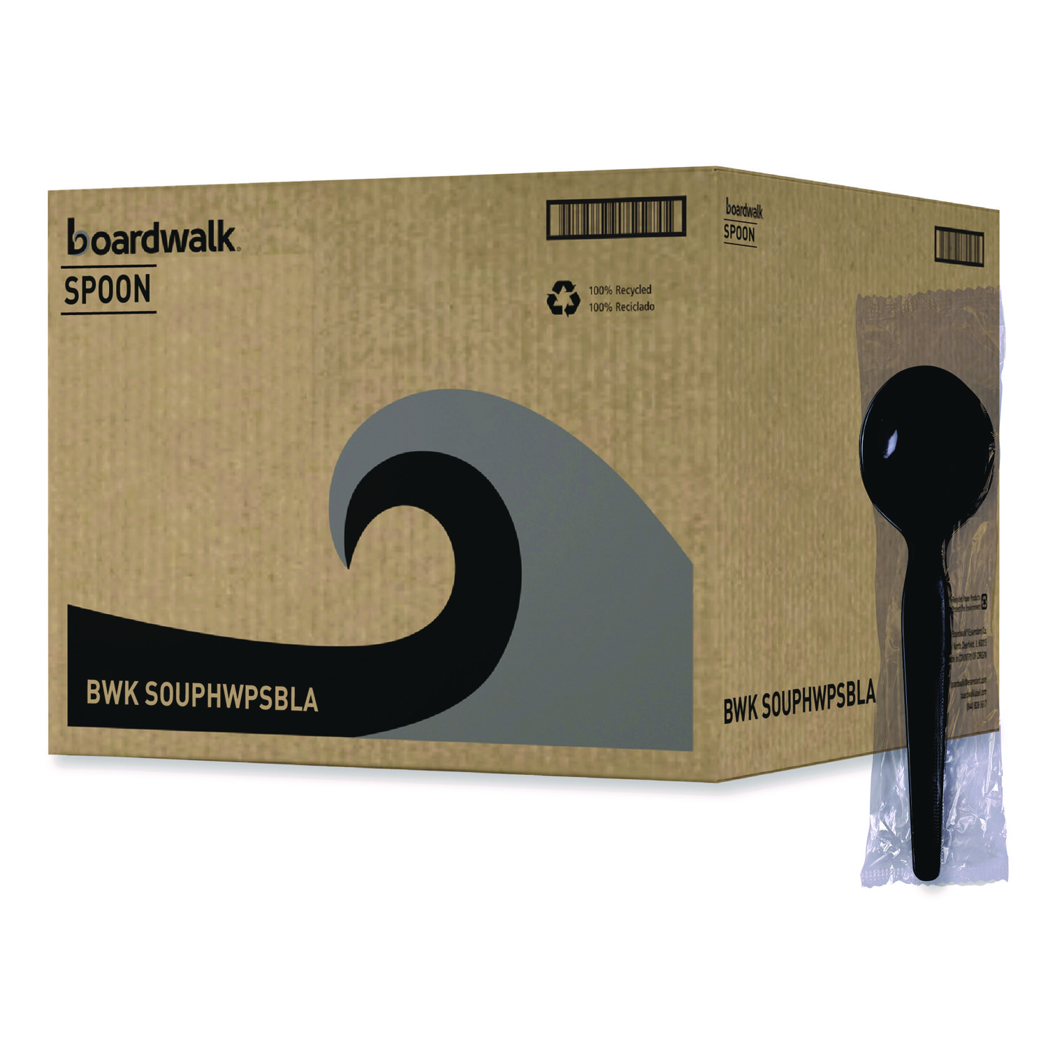 Heavyweight Polystyrene Cutlery, Soup Spoon, Plastic, Black, 1,000/Carton