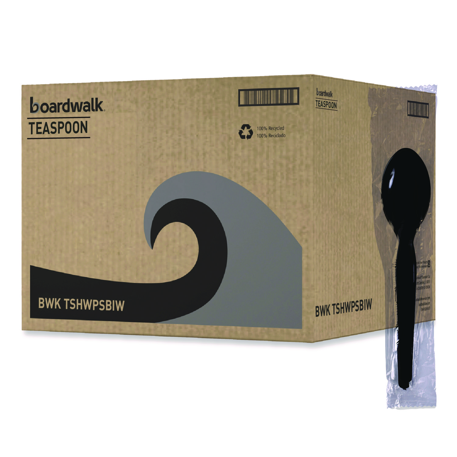 Heavyweight Wrapped Polystyrene Cutlery, Teaspoon, Black, 1,000/Carton