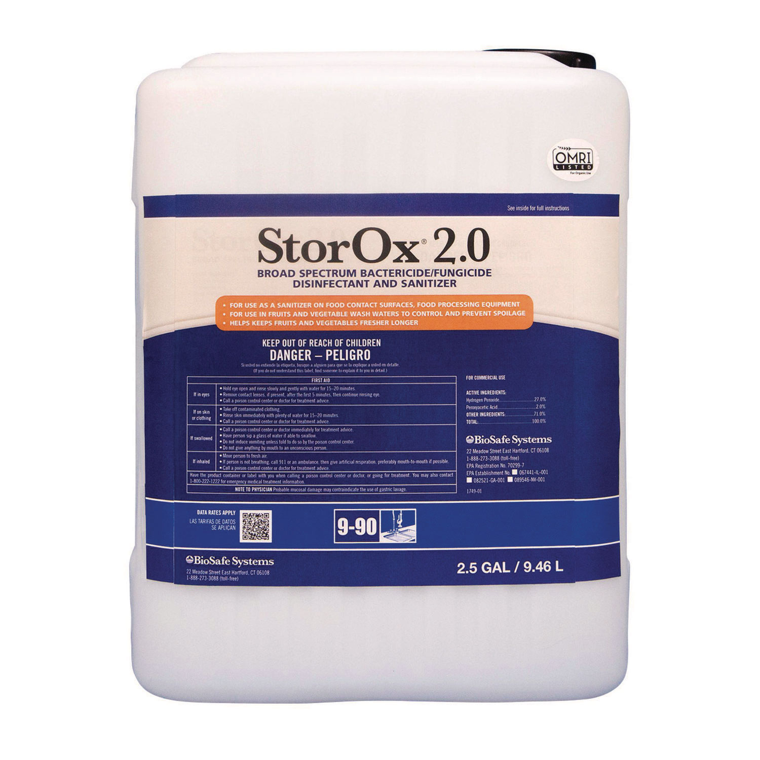 StorOx 2.0 Dsinfectant Sanitizer, Unscented, 2.5 gal Closed-Loop Plastic Jug