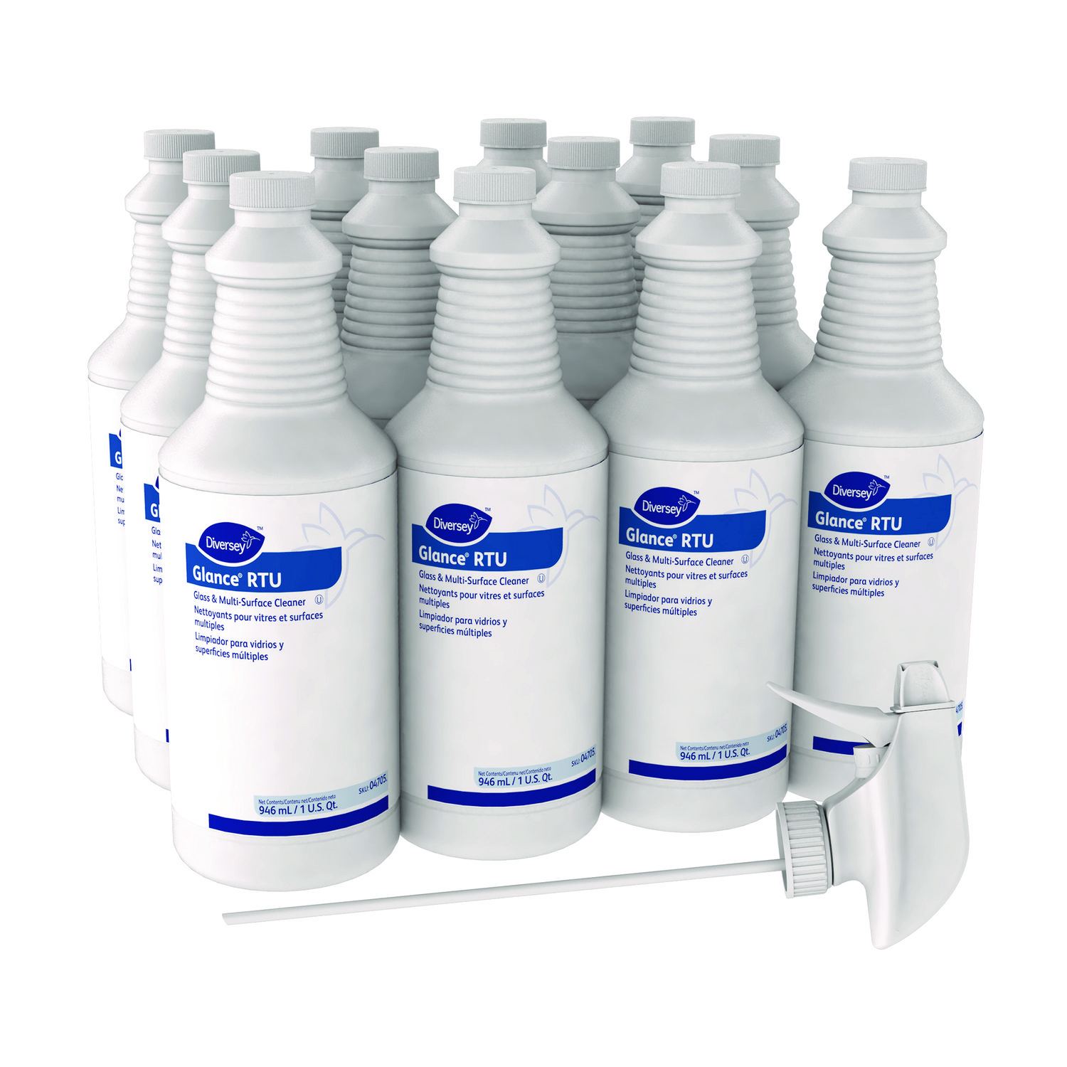 Glance Glass and Multi-Surface Cleaner, Original, (12) 32 oz Capped Bottles and One Trigger Sprayer